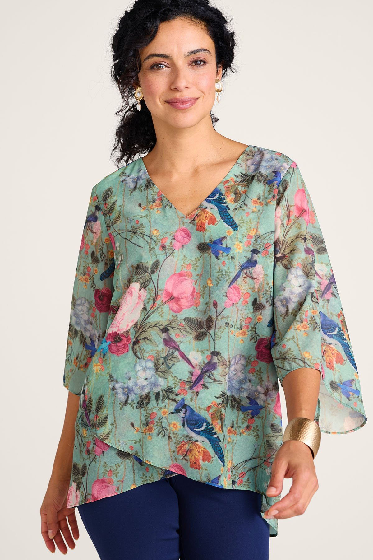 Fresh Meadows 3/4 Slv Blouse