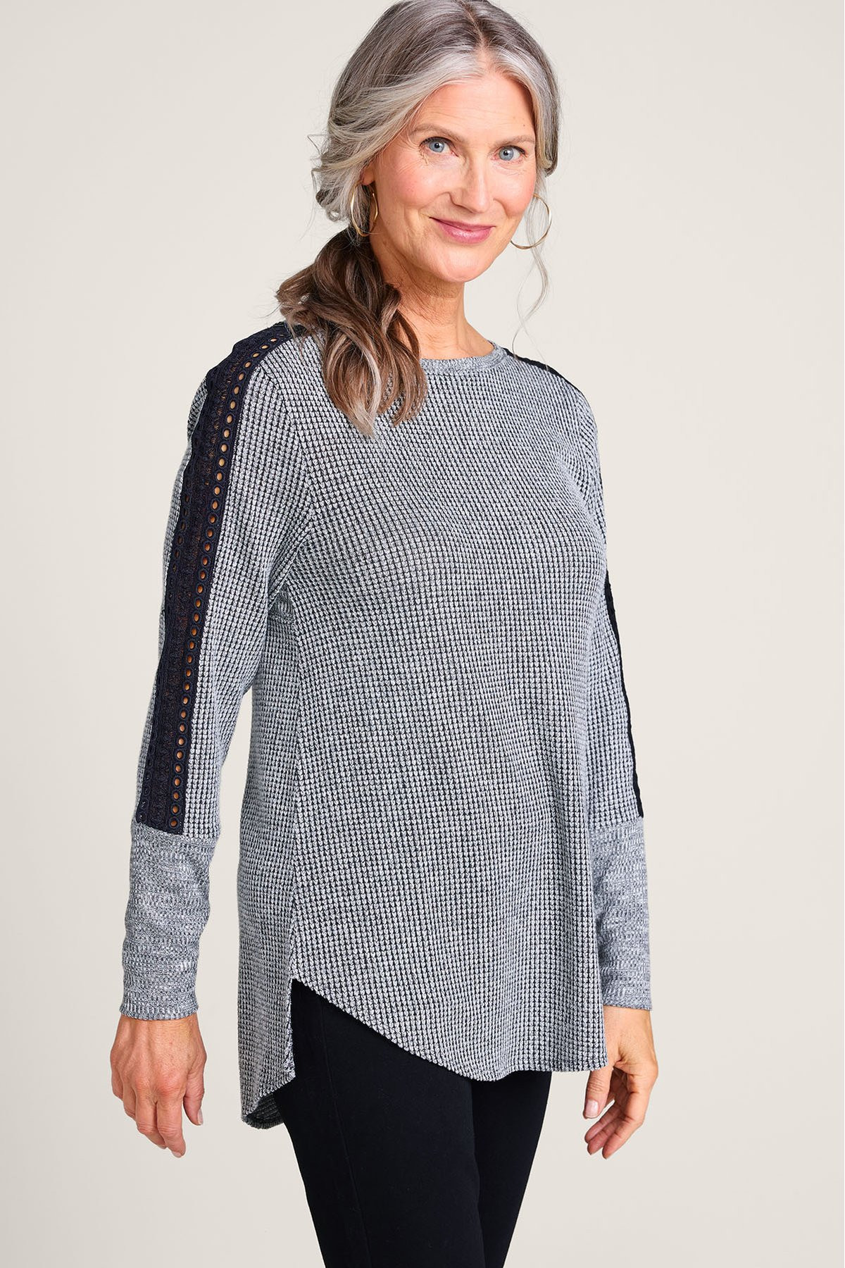 Crochet Trim Waffle Knit Tunic