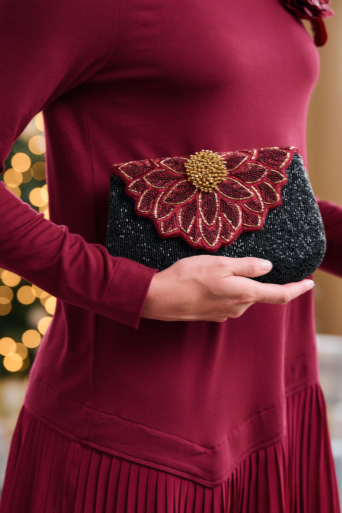 Mary Frances Crimson Bloom Clutch