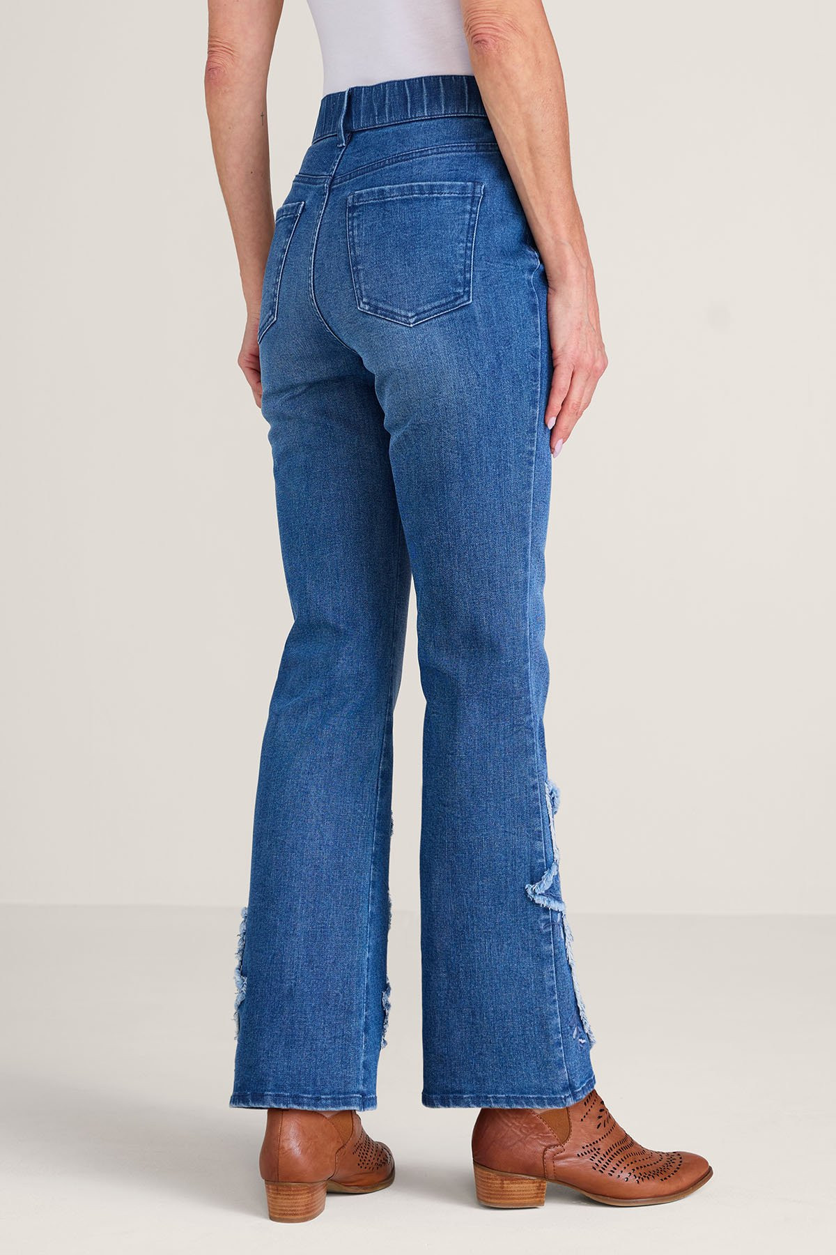 Floral Applique Bootcut Pull On Jeans - thumbnail 4