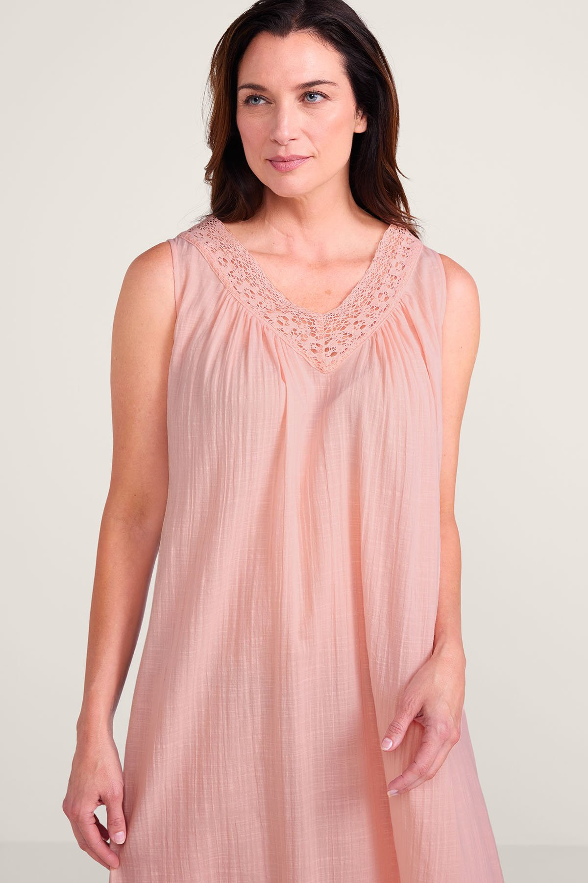 April Cornell Lace Trim S/L Long Nightgown - thumbnail 3