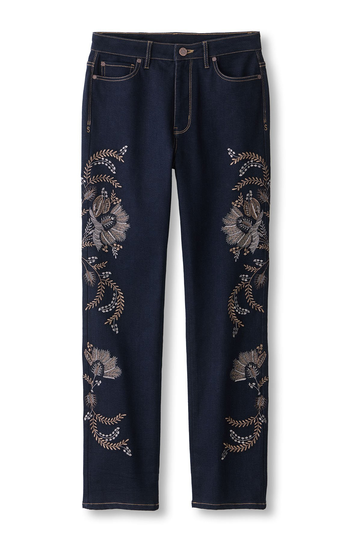 Metallic Embroidered Straight Leg Jeans - thumbnail 2