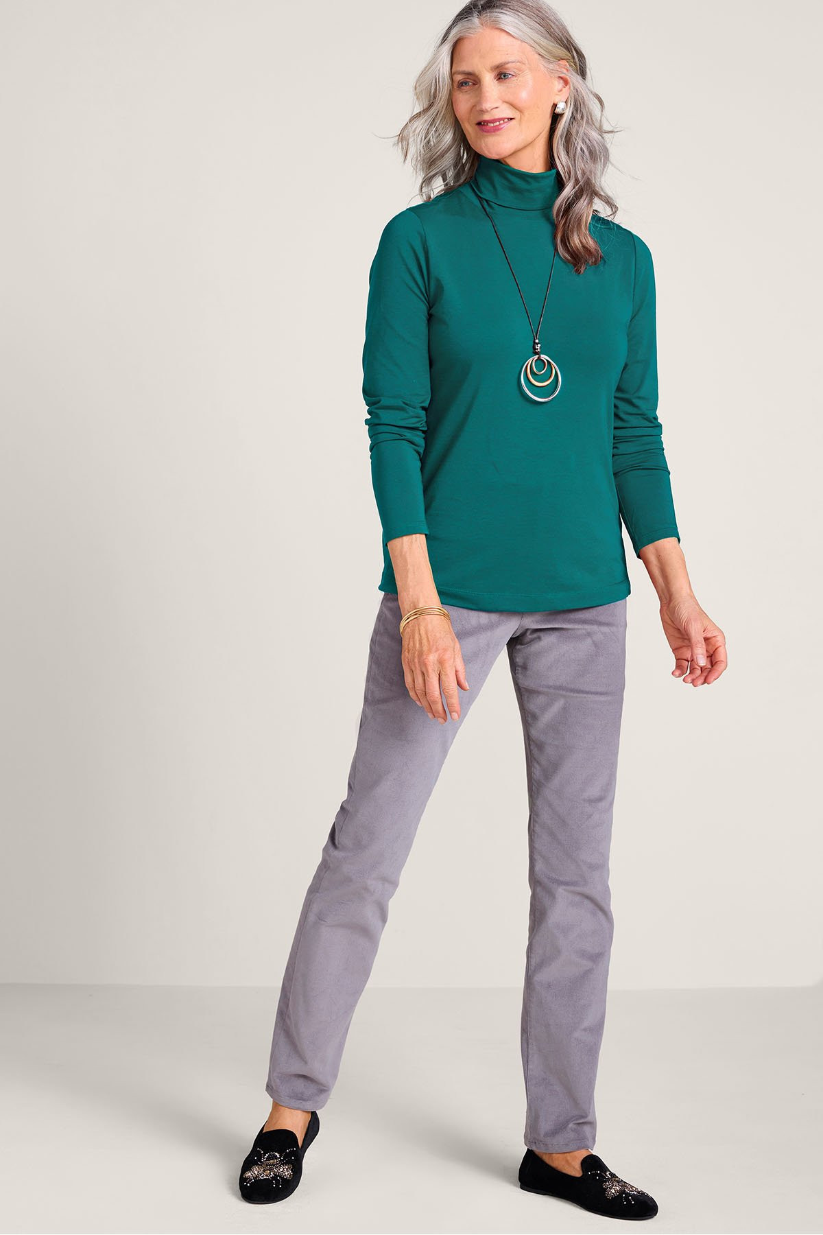 Cotton Stretch Jersey LS Turtleneck Top - thumbnail 3