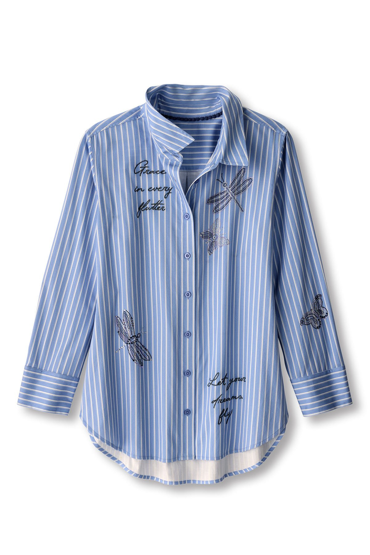 Embellished Striped LS Stretch Big Shirt - thumbnail 2