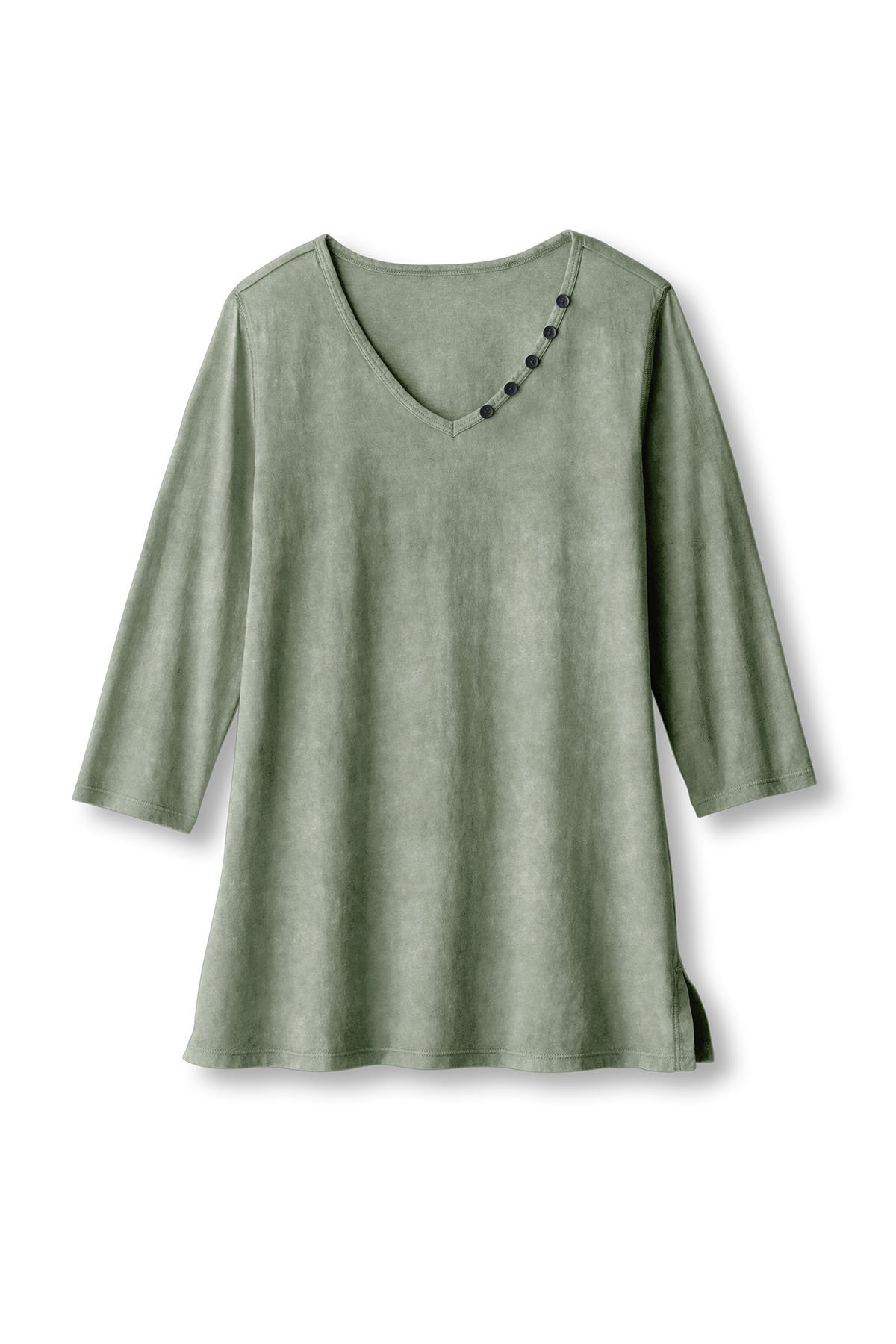 Vintage Wash Cotton V Neck 3/4 Slv Tunic