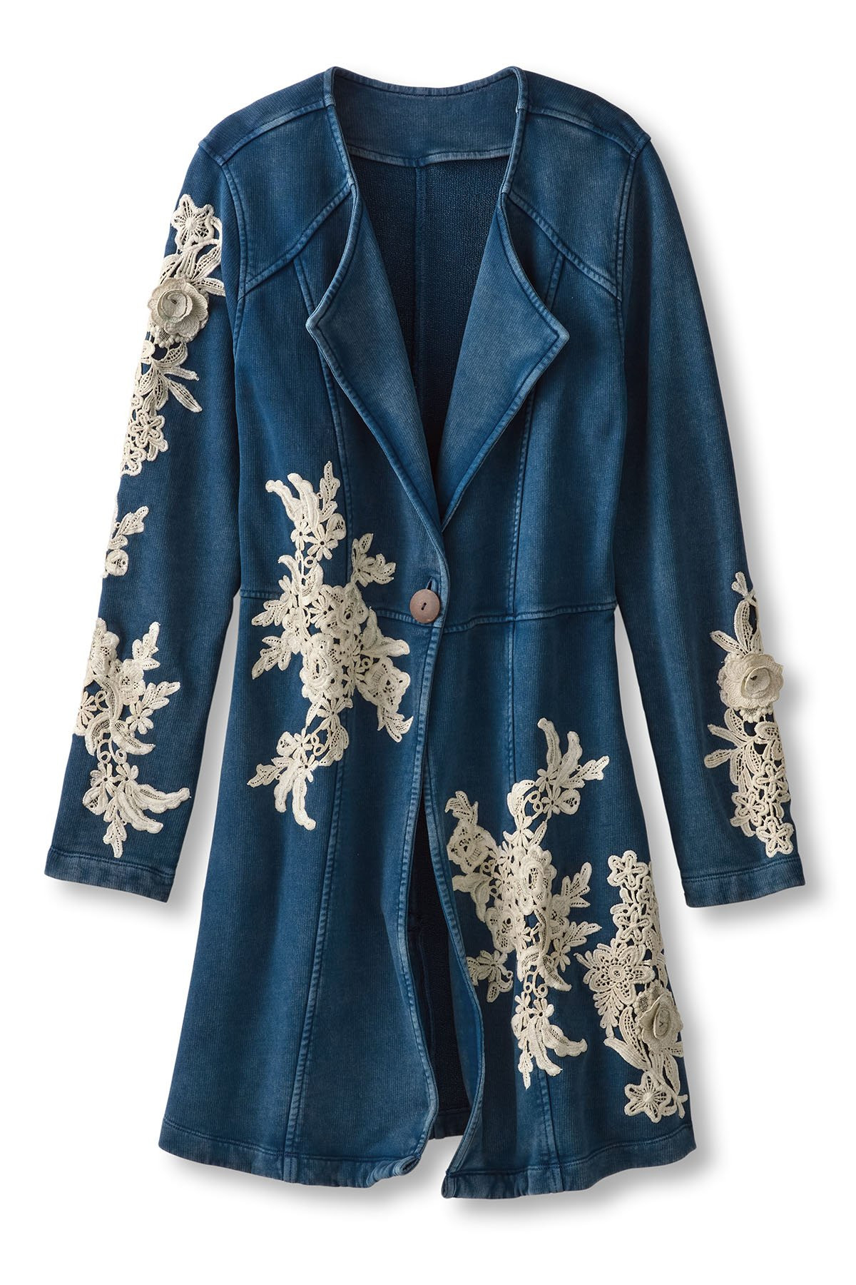 Lace Applique French Terry Knit Jacket - thumbnail 2