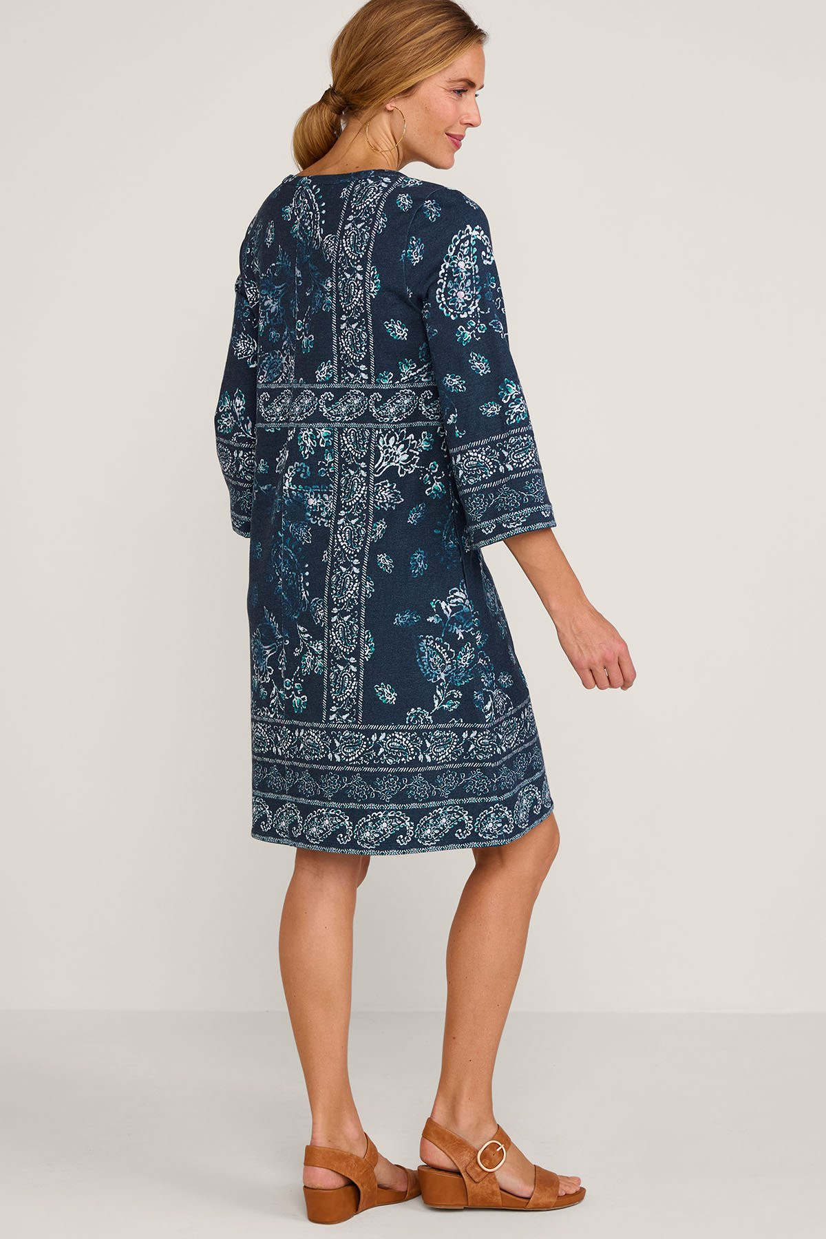 Cotton Terry 3/4 Slv Short Dress - thumbnail 3
