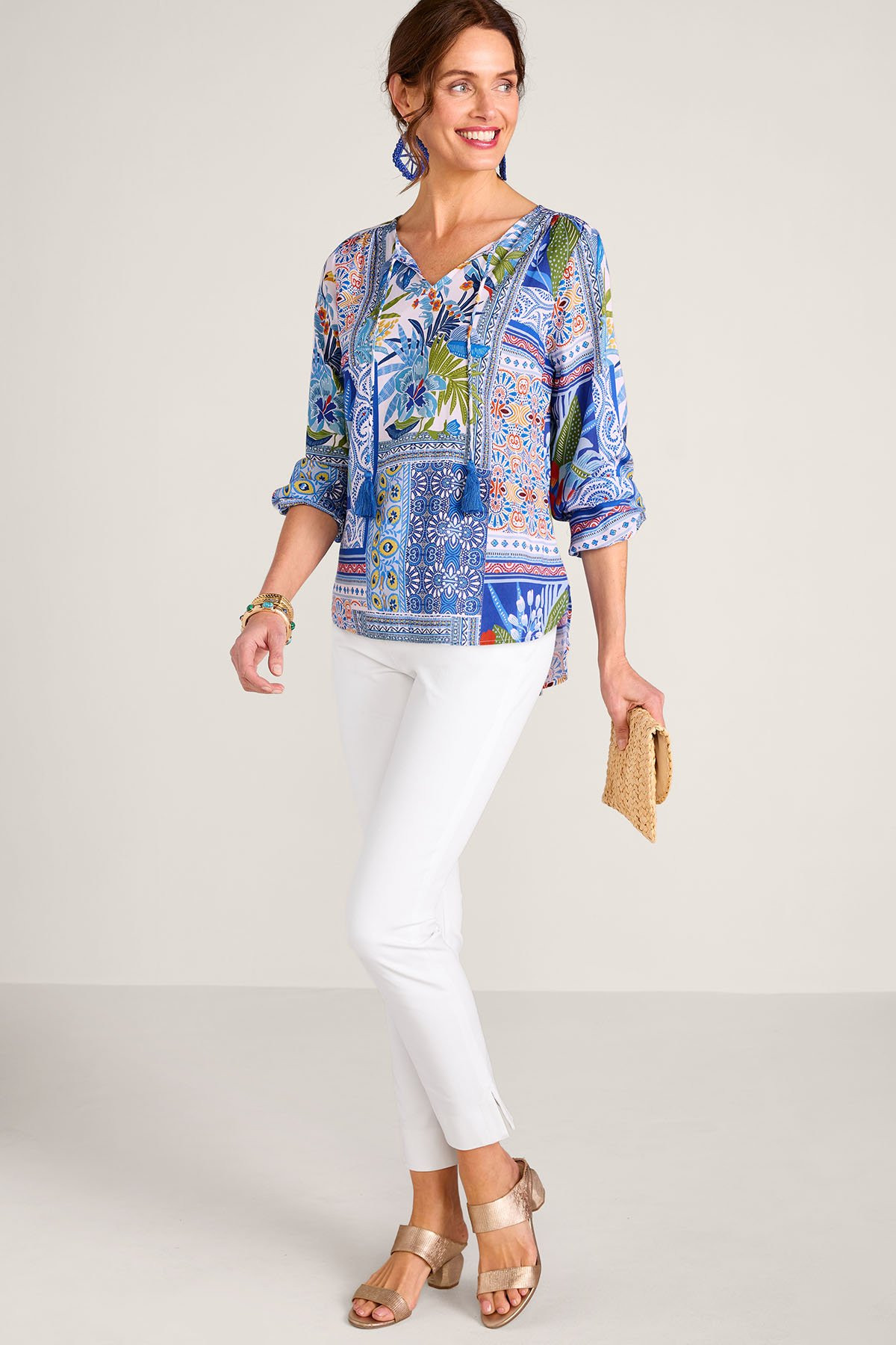 Tropical Print LS Challis Blouse - thumbnail 3