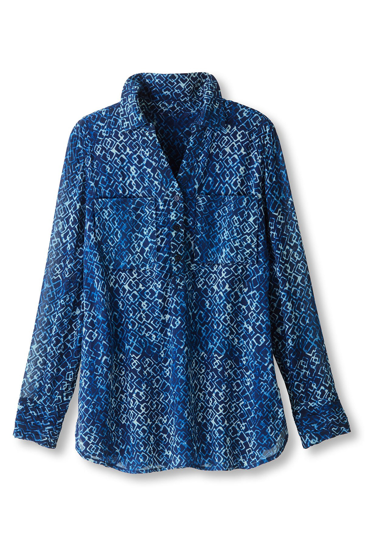 Geo Double Layer Crepe LS Tunic Blouse - thumbnail 2