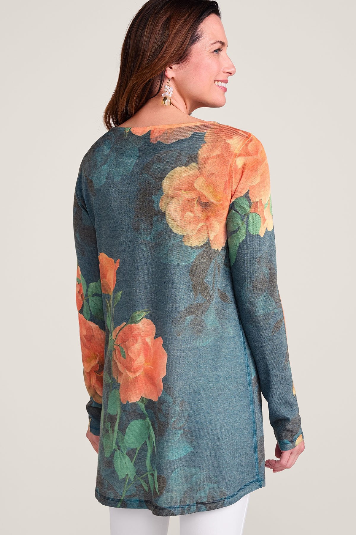 Rose Print LS Boatneck Tunic - thumbnail 4