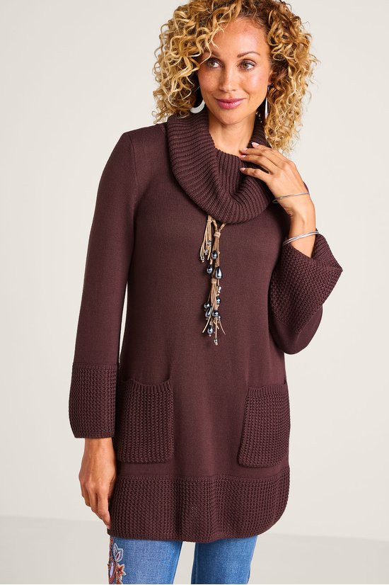 Cowl Comfort 3/4 Sleeve Tunic Sweater
