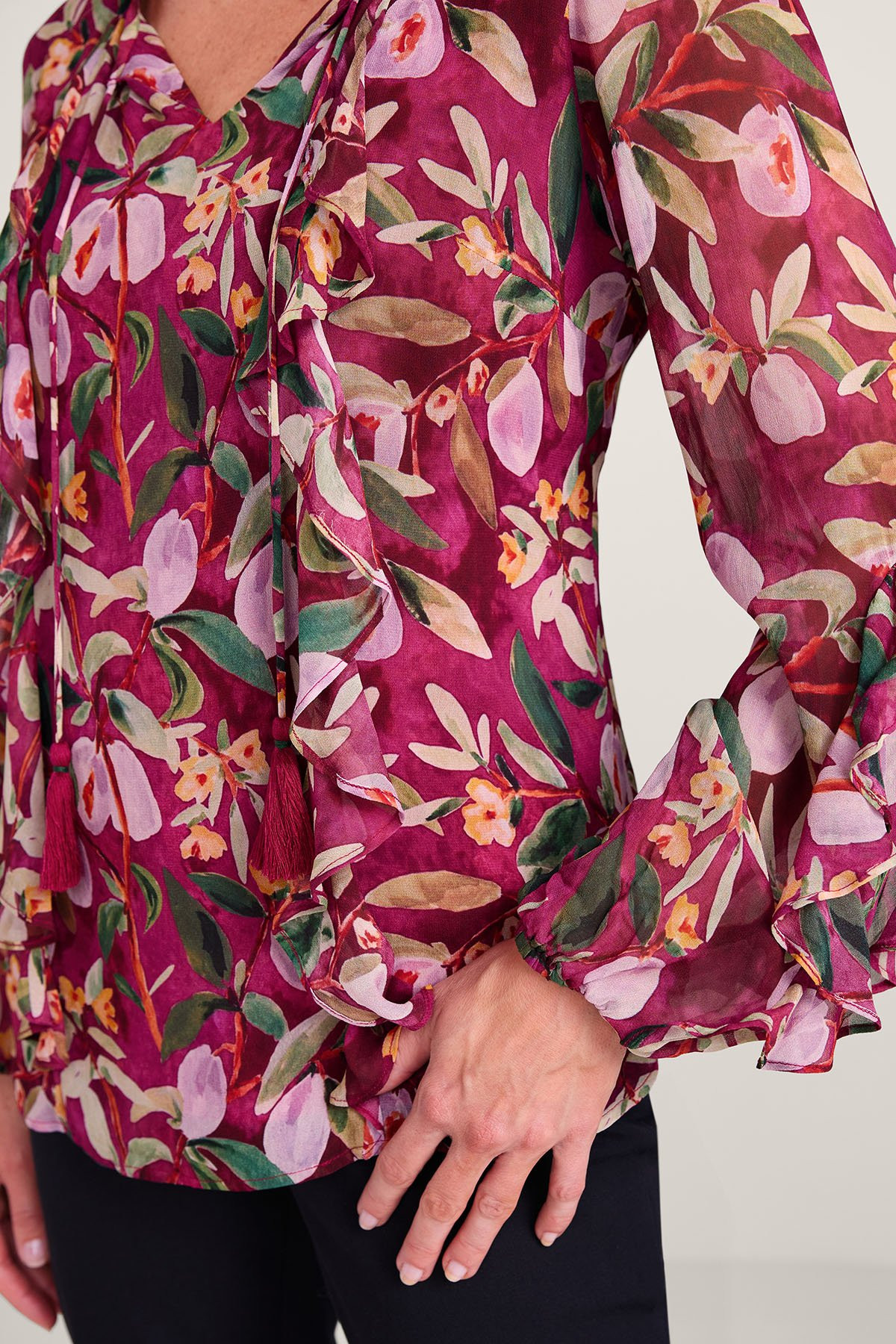 Floral Georgette LS Ruffle Blouse - thumbnail 5