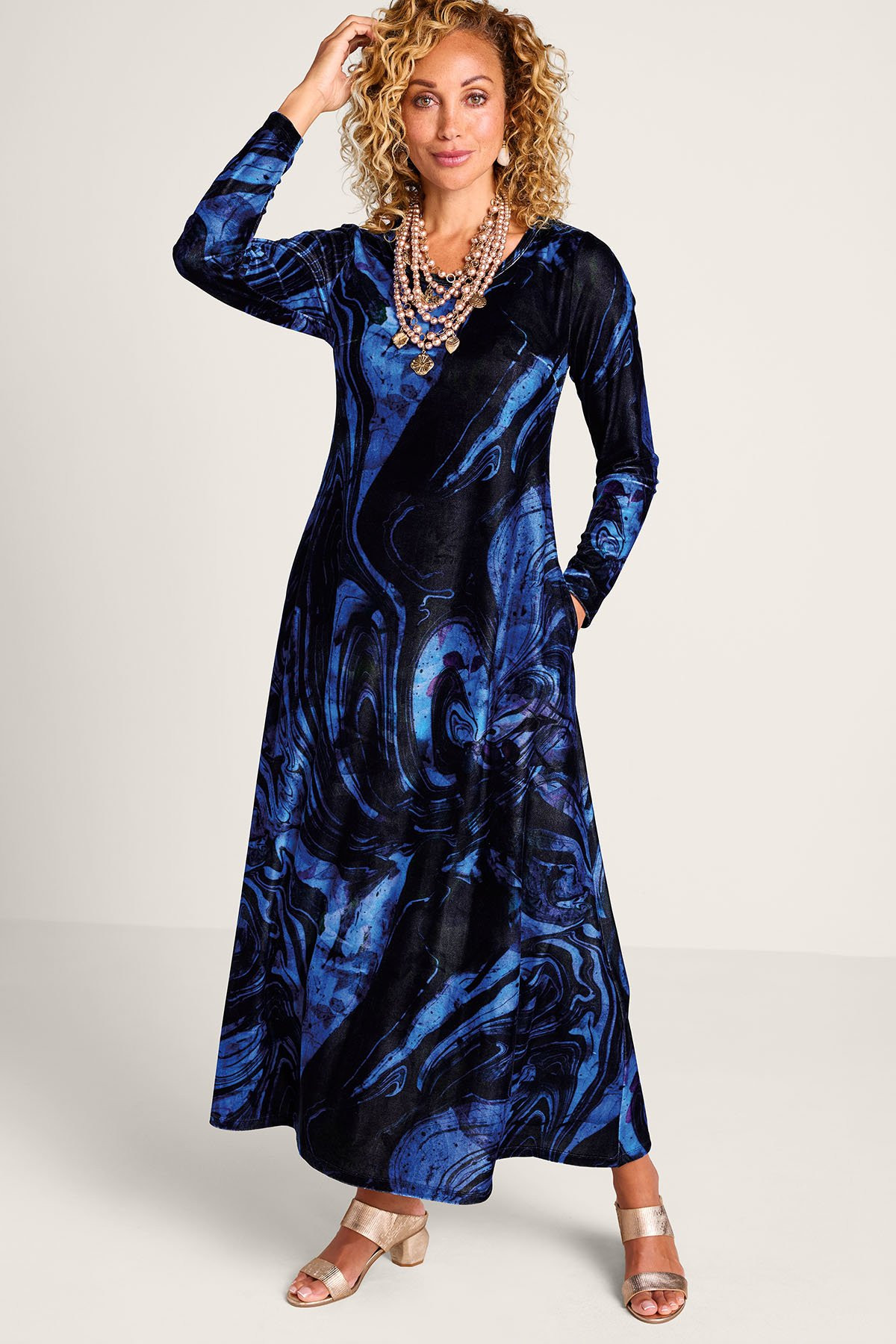 Blue Velvet Maxi Loose Velvet Dress Sleeveless V-neck Velvet Maxi Dress  Autumn Winter Bridesmaid