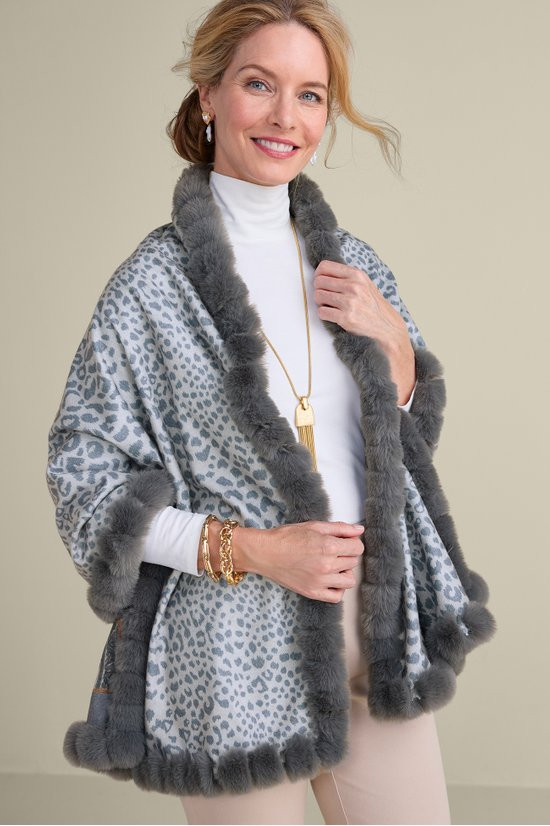 Katya Faux Fur Trim Wrap Scarf