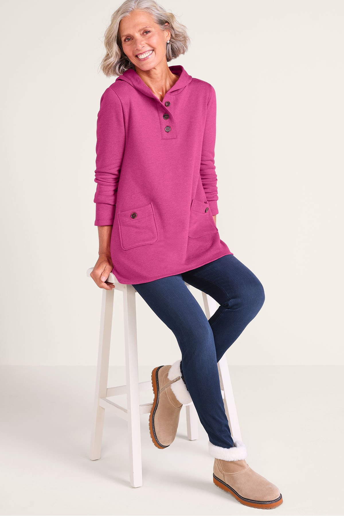 Hooded Henley Knit Tunic