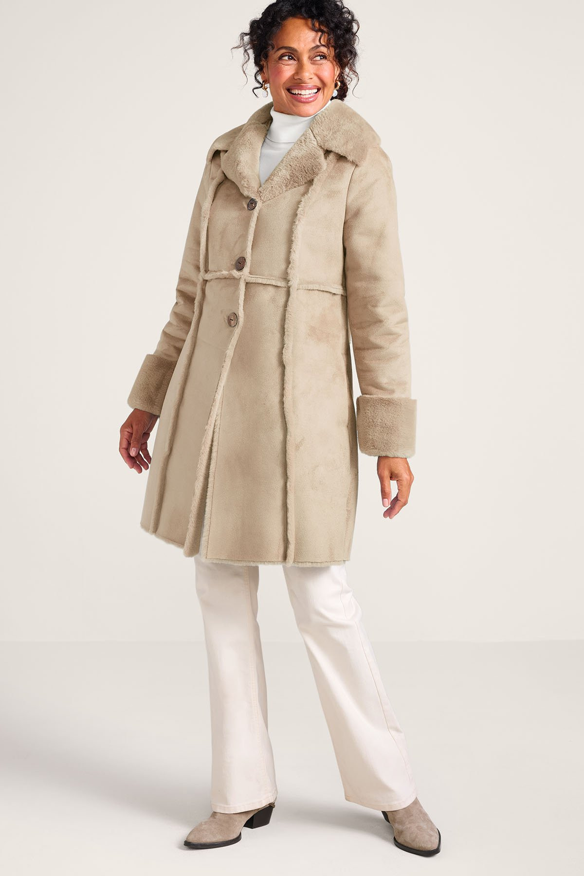Charmonix Mid Length Faux Fur Suede Coat