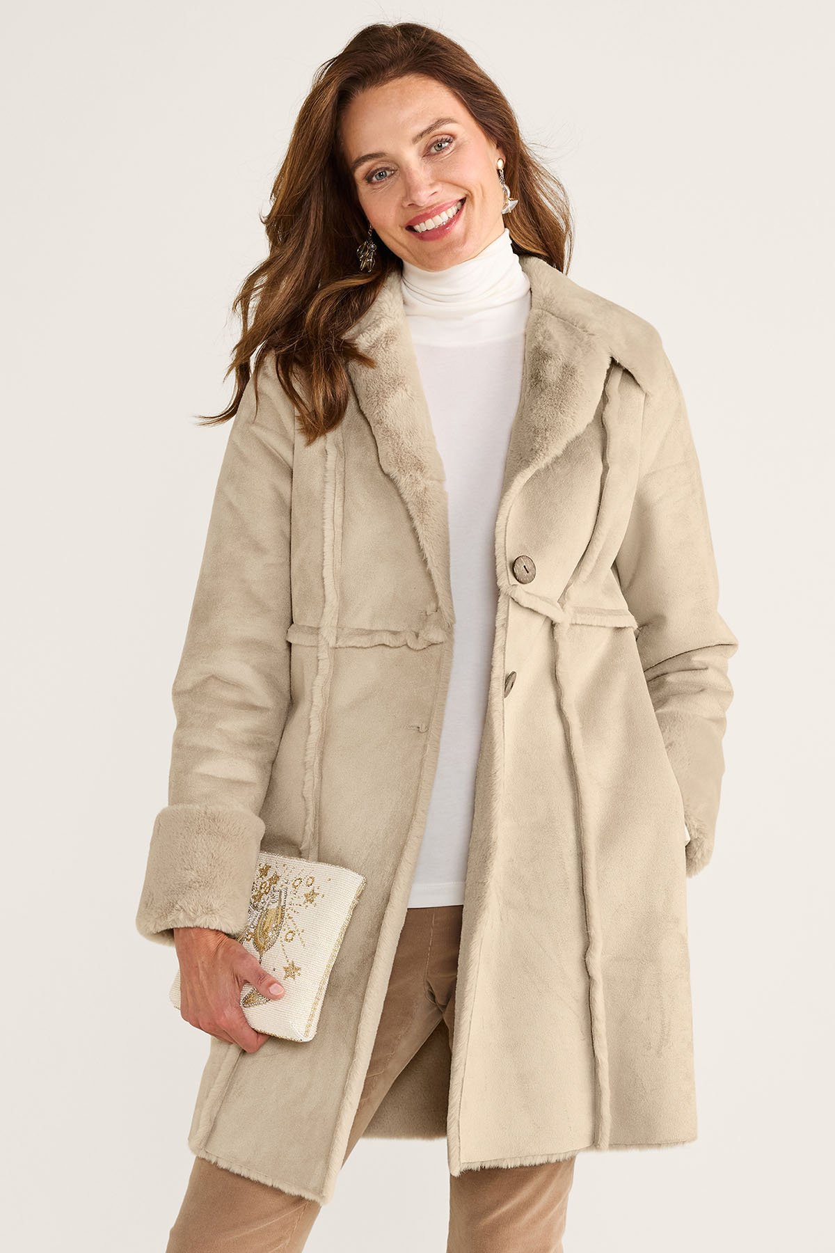 Charmonix Mid Length Faux Fur Suede Coat
