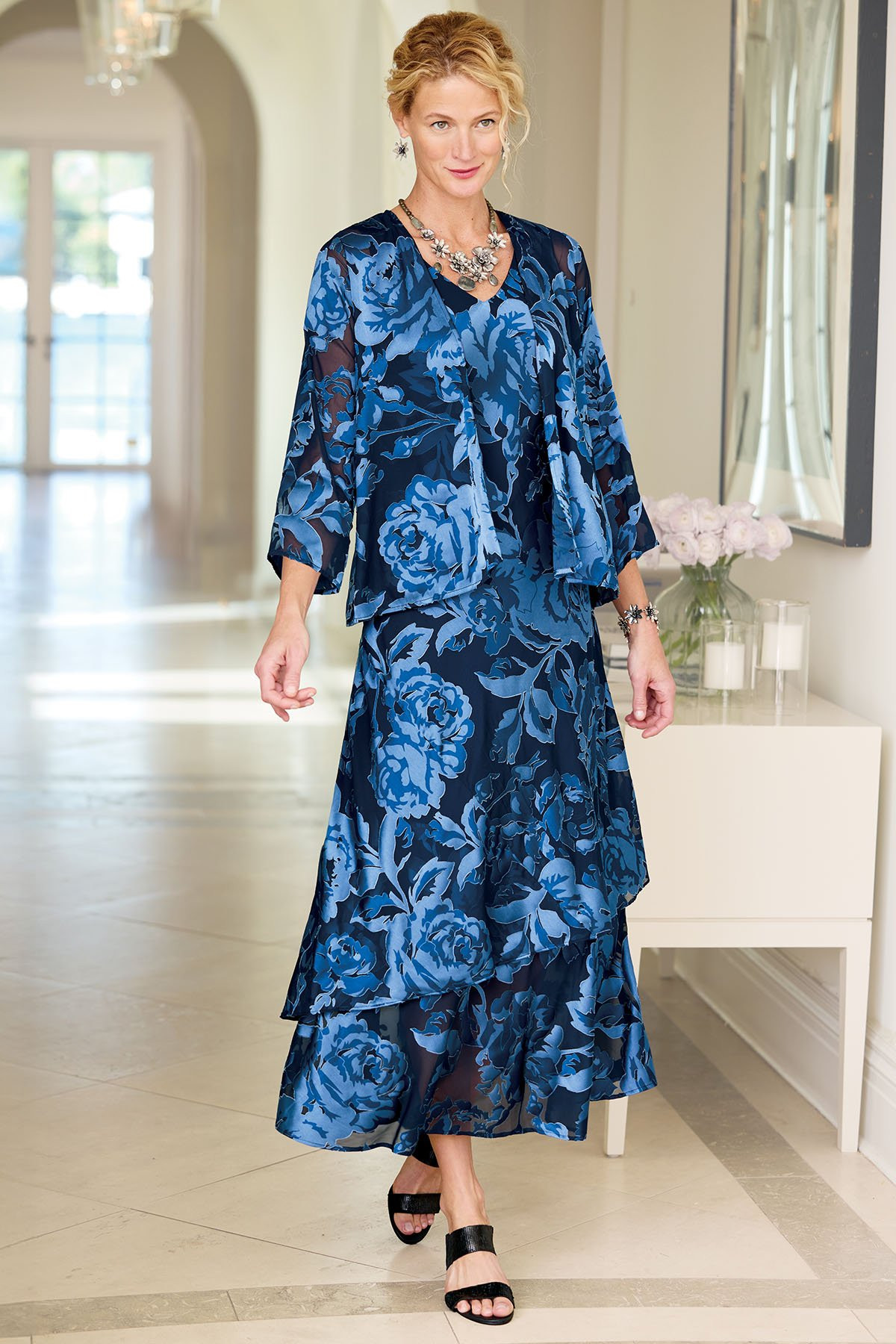 Satin Burnout Maxi Dress And Topper - thumbnail 9
