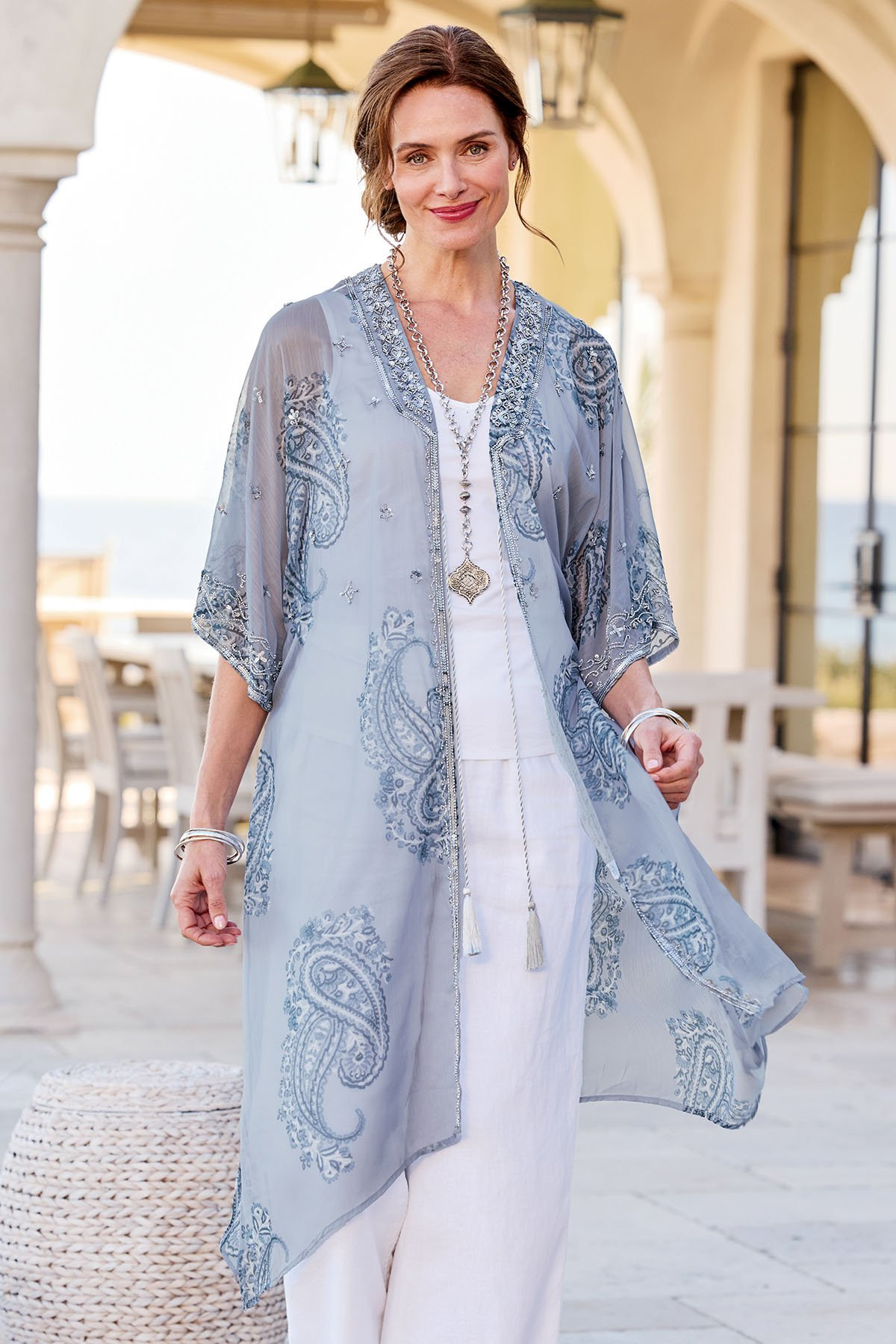 Embellished Paisley Chiffon Duster - thumbnail 6