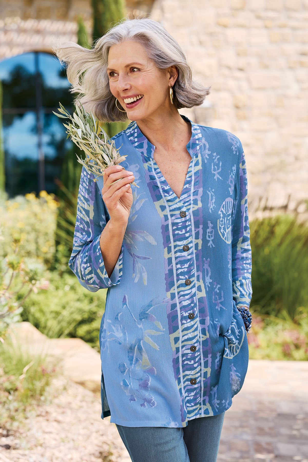 Batik Gauze Btn Front ¾ Slv Tunic - thumbnail 6