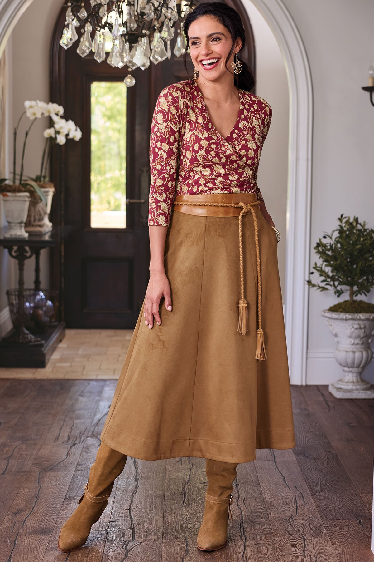 Faux Suede Paneled Midi Skirt - thumbnail 4