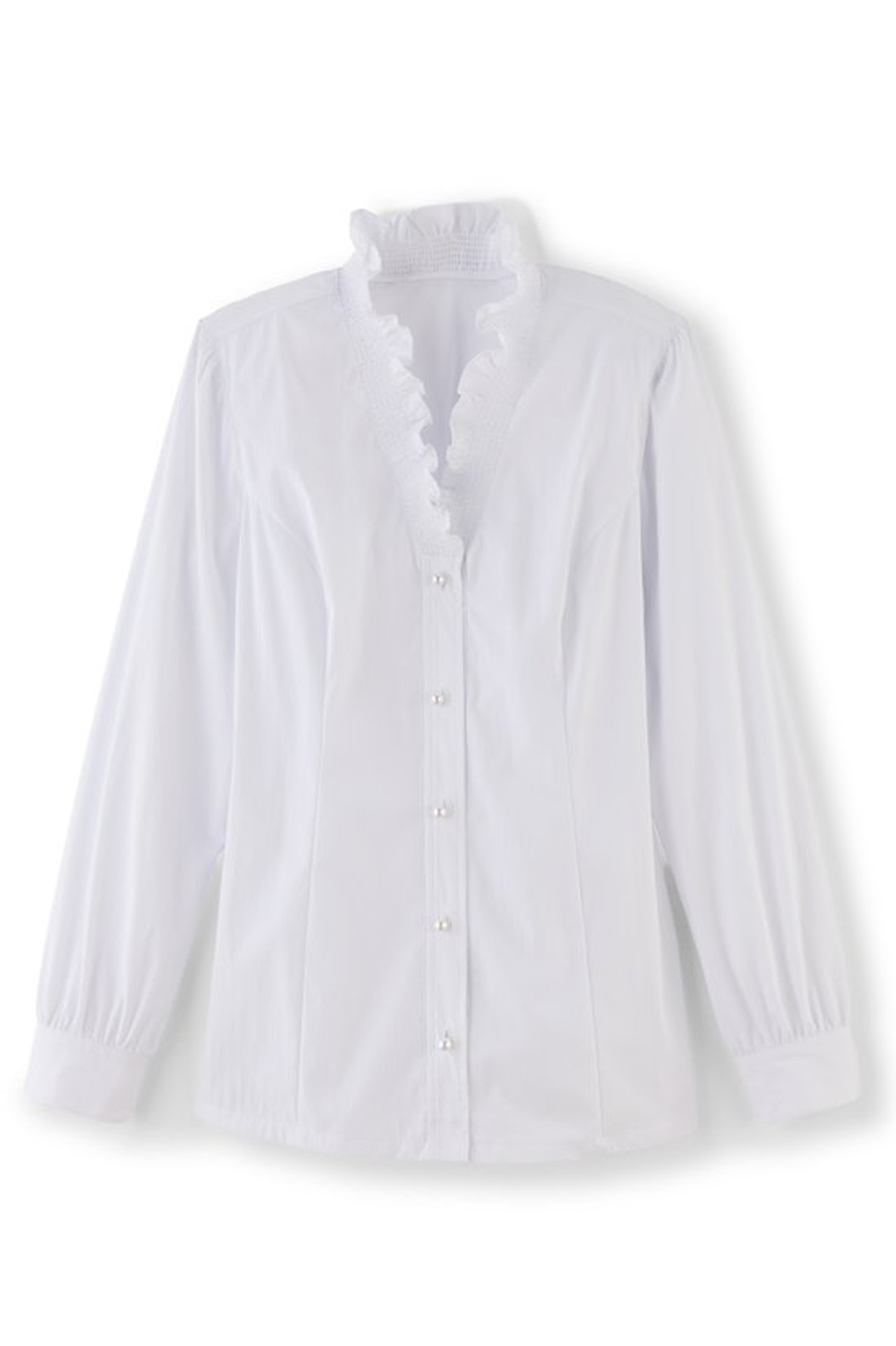 ◇OHESHIO◇ round collar frill long tshirt white Bright White Cotton Poplin Sleeveless Frill Collar Shirt
