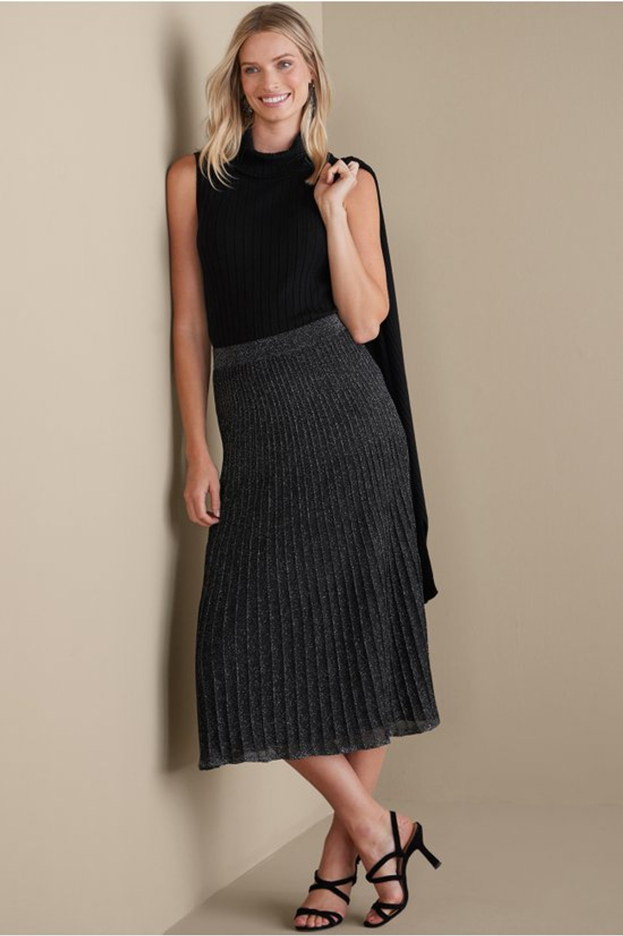 【Anyone more】Naki Midi Pleated Skirt Nisha Knit Pleated Skirt