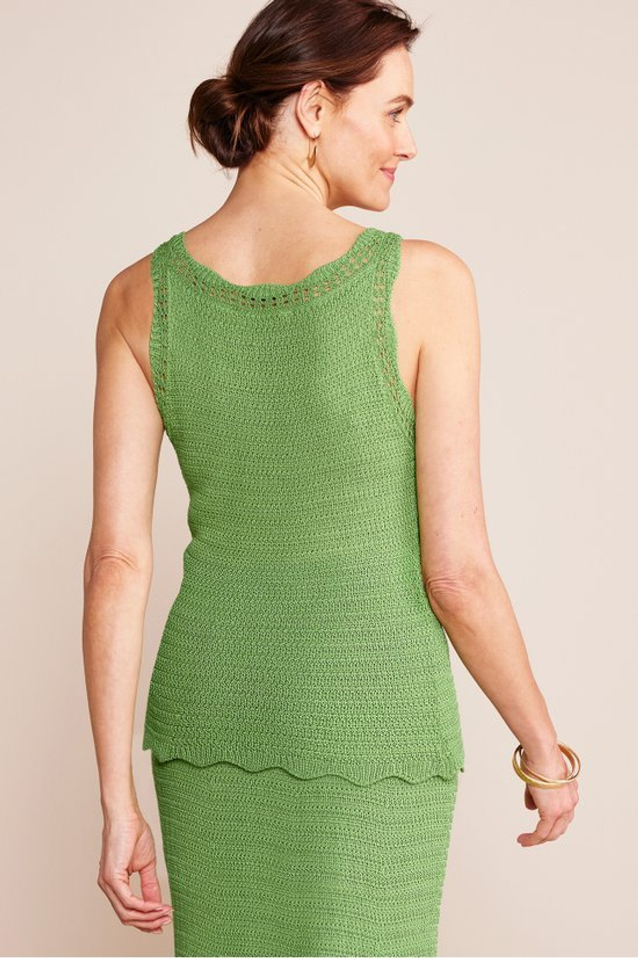 【COOR】Cotton Crochet Crew Neck Sweater Gracie Dusty Green April Crochet Sweater Tank