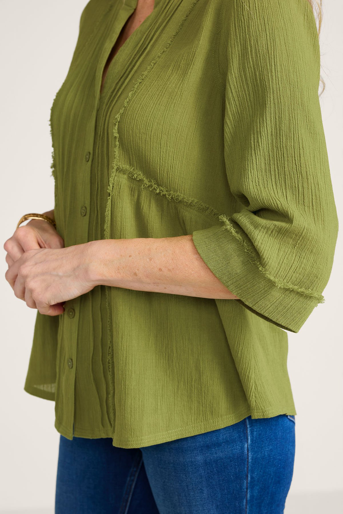 Pintuck Cotton Gauze 3/4 Slv Shirt - thumbnail 3