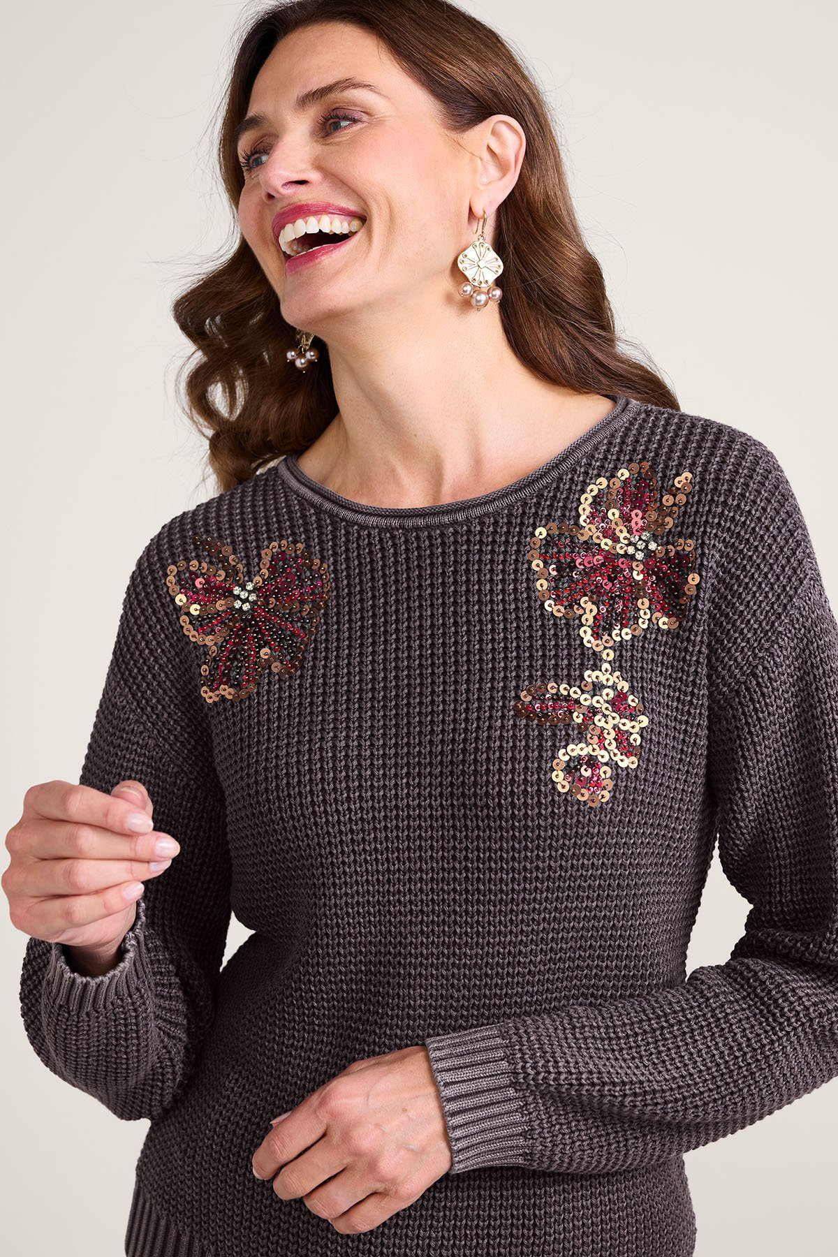 Vintage Bloom Textured Cotton Sweater - thumbnail 3