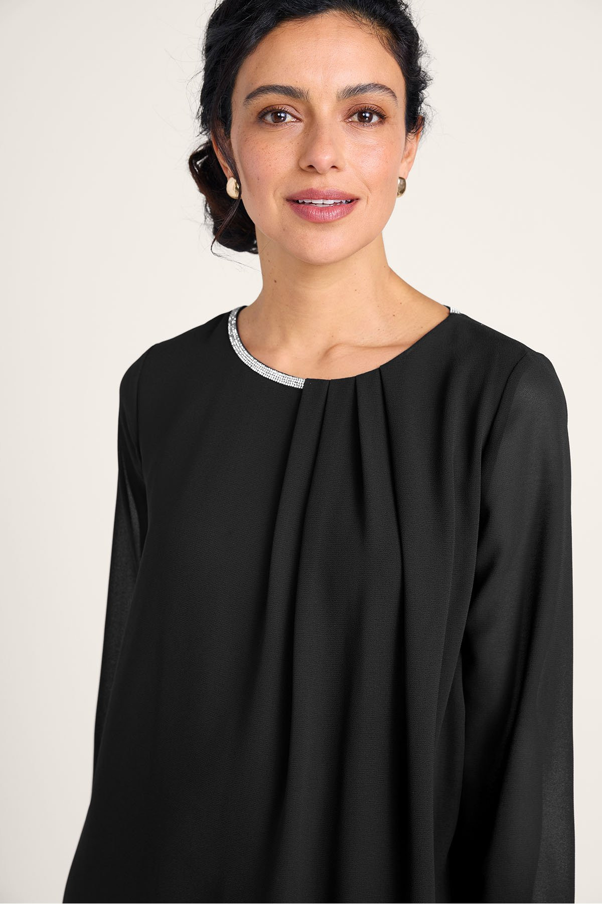 Marina Rhinestone Chiffon LS Short Dress - thumbnail 6