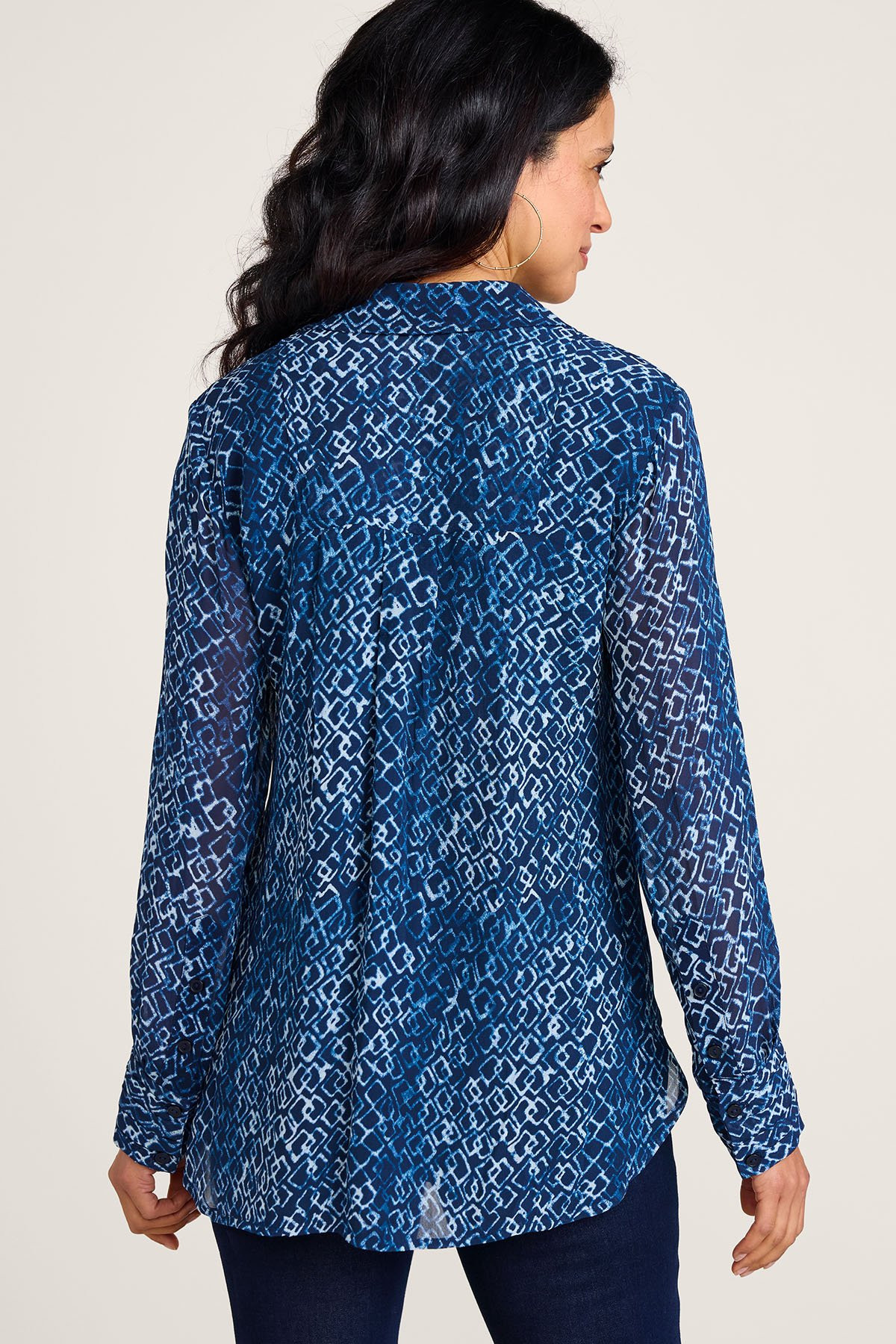 Geo Double Layer Crepe LS Tunic Blouse - thumbnail 4