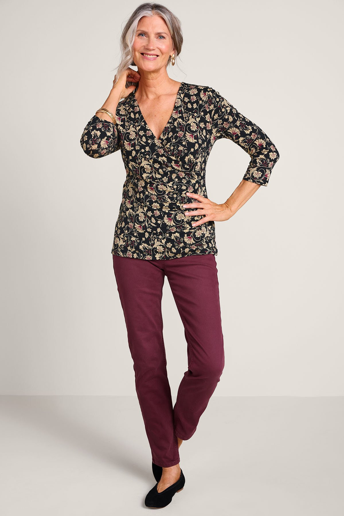 Alyssa Floral Scroll ¾ Slv Knit Top - thumbnail 4