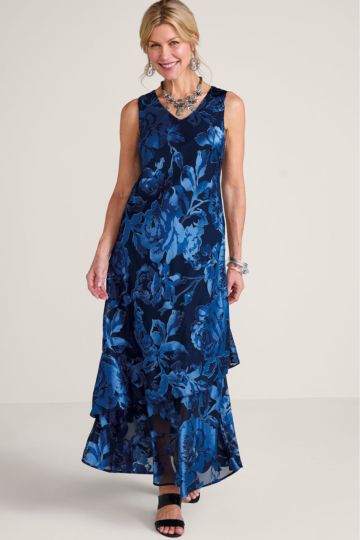 Satin Burnout Maxi Dress And Topper - thumbnail 4
