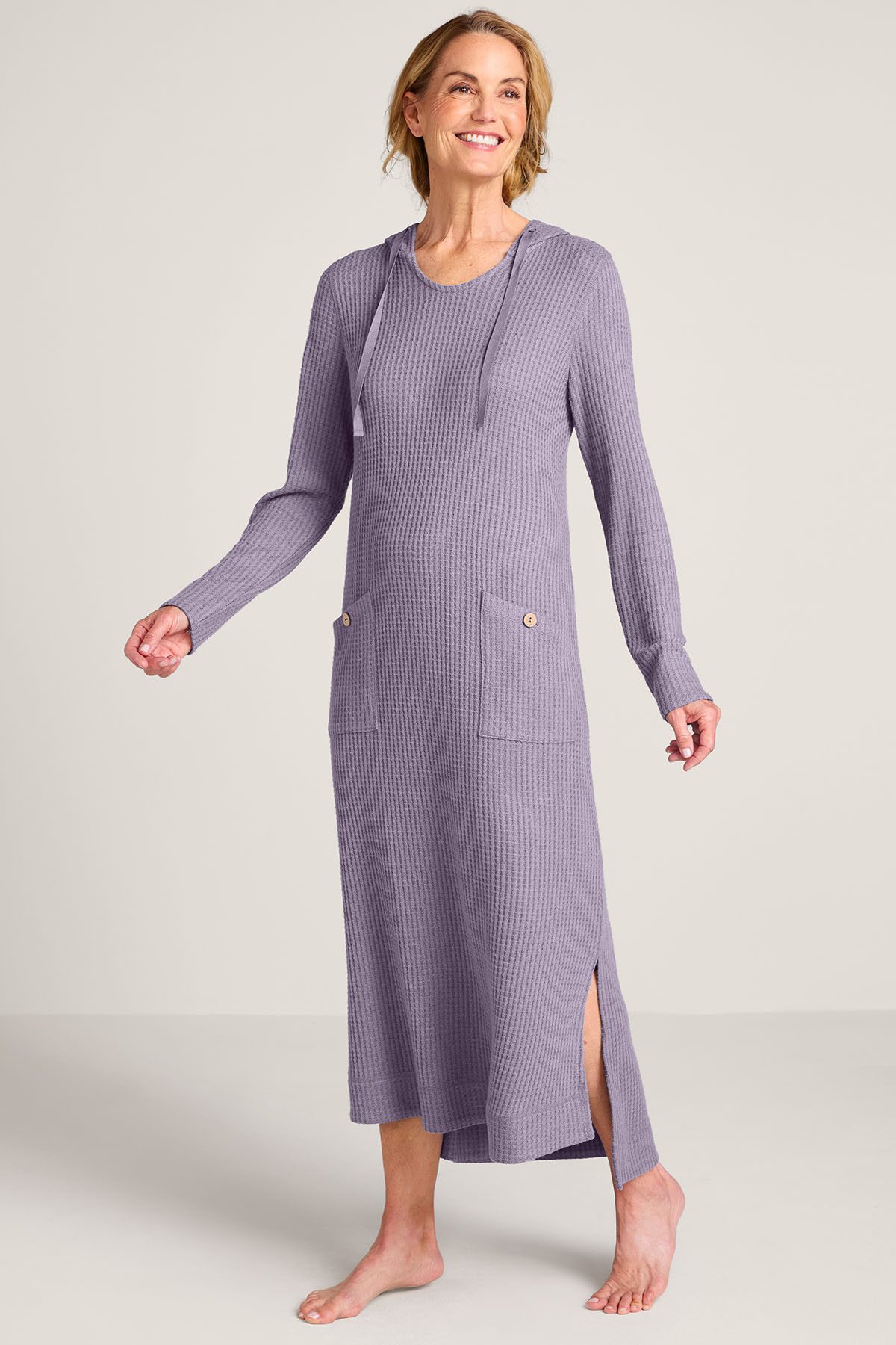 Waffle Knit Long Sleeve Hooded Lounger