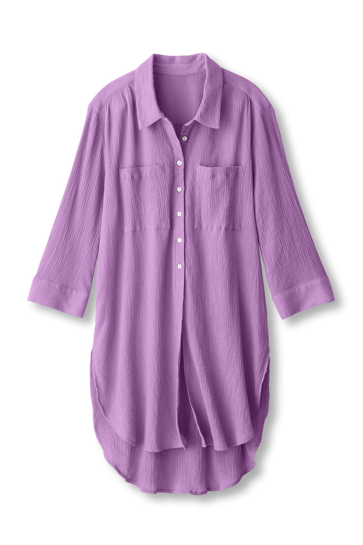 Gauze Btn Front 3/4 Slv Long Tunic - thumbnail 3