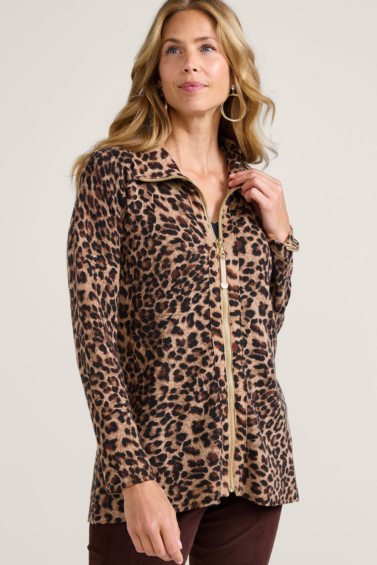 Meria Leopard Print Zip Cardi