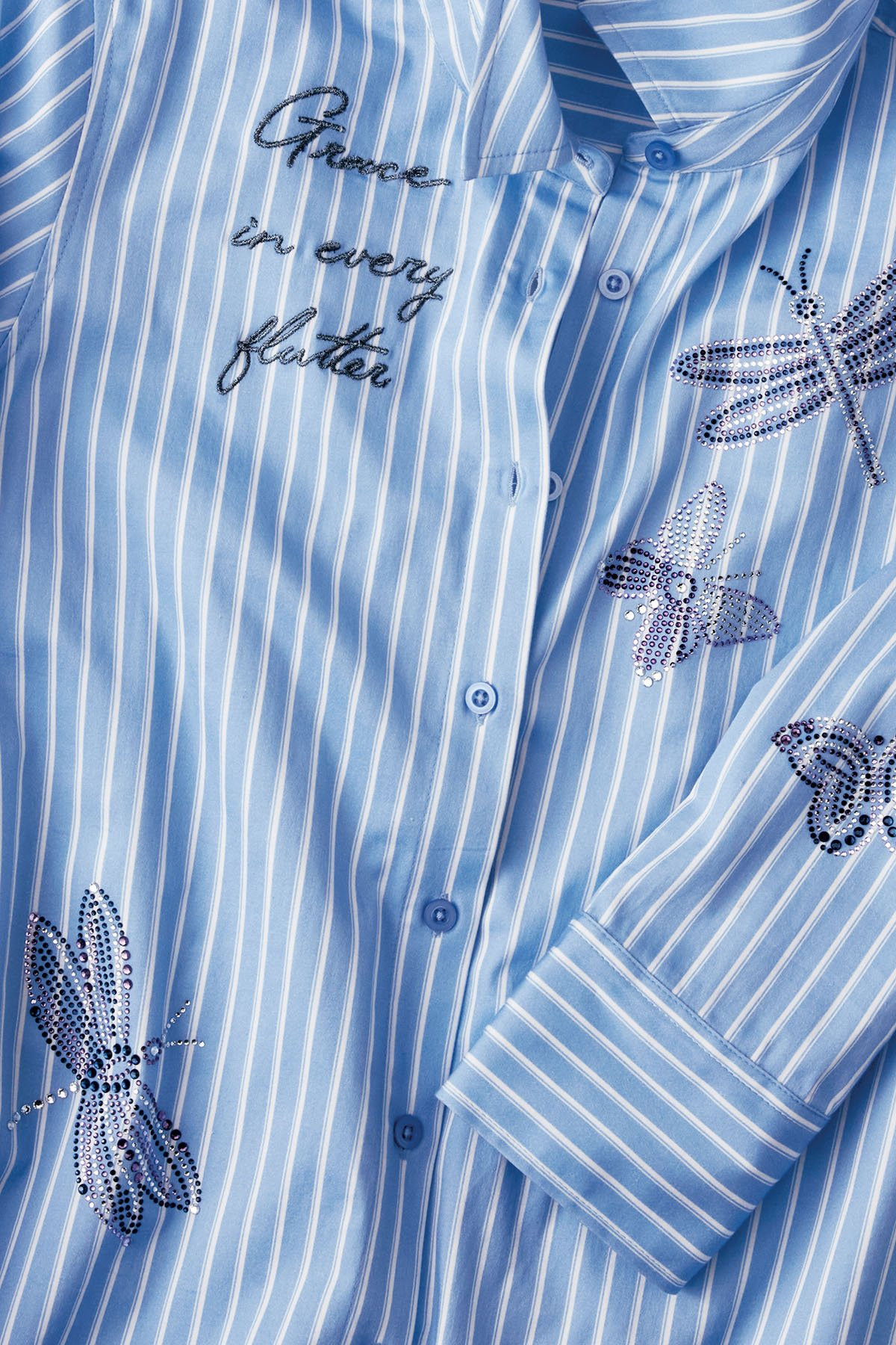 Embellished Striped LS Stretch Big Shirt - thumbnail 6