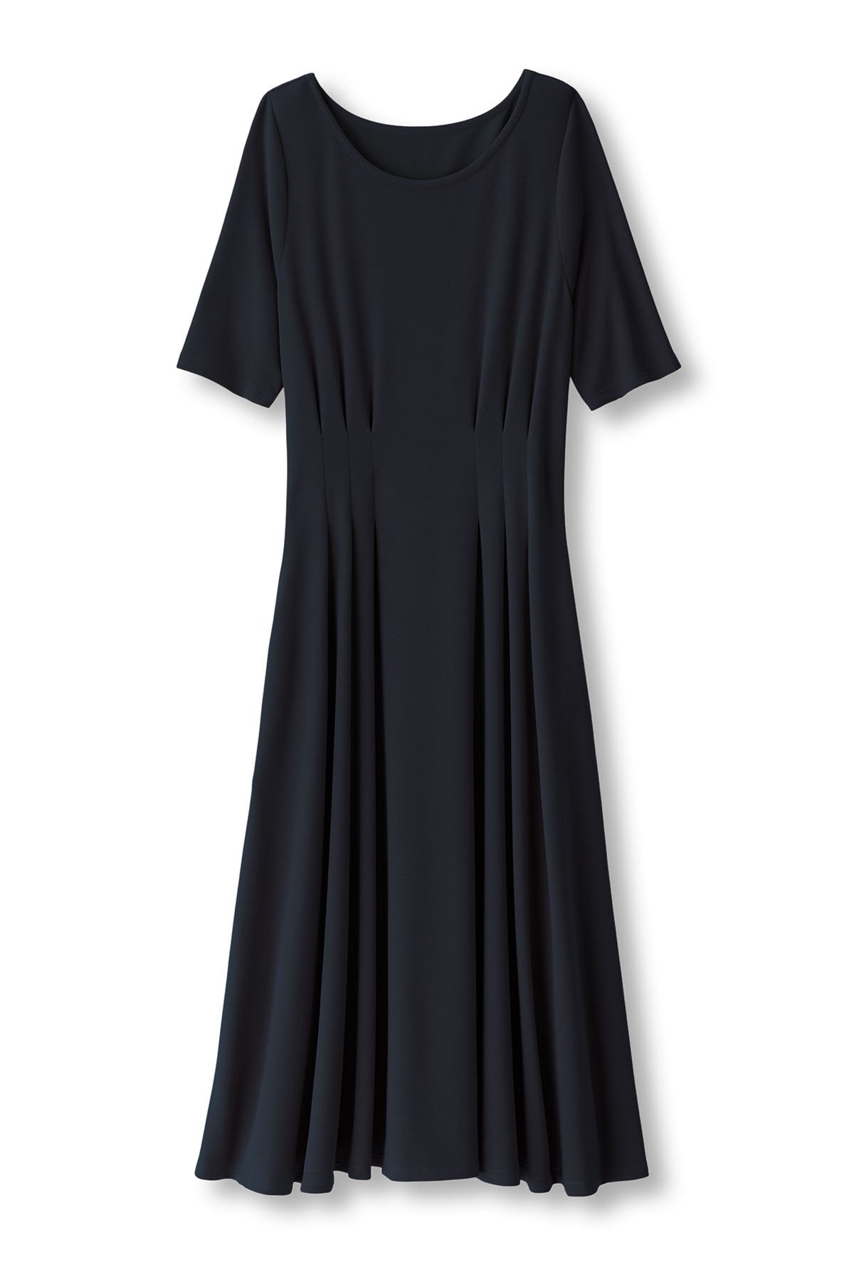 Boatneck Pleated Waist Knit Midi Dress - thumbnail 2