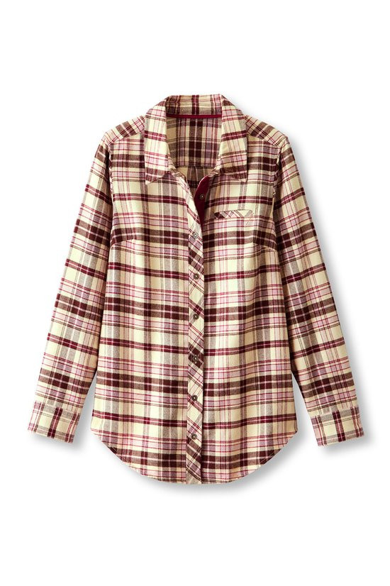 Corduroy Trim Long Sleeve Flannel Tunic - thumbnail 2