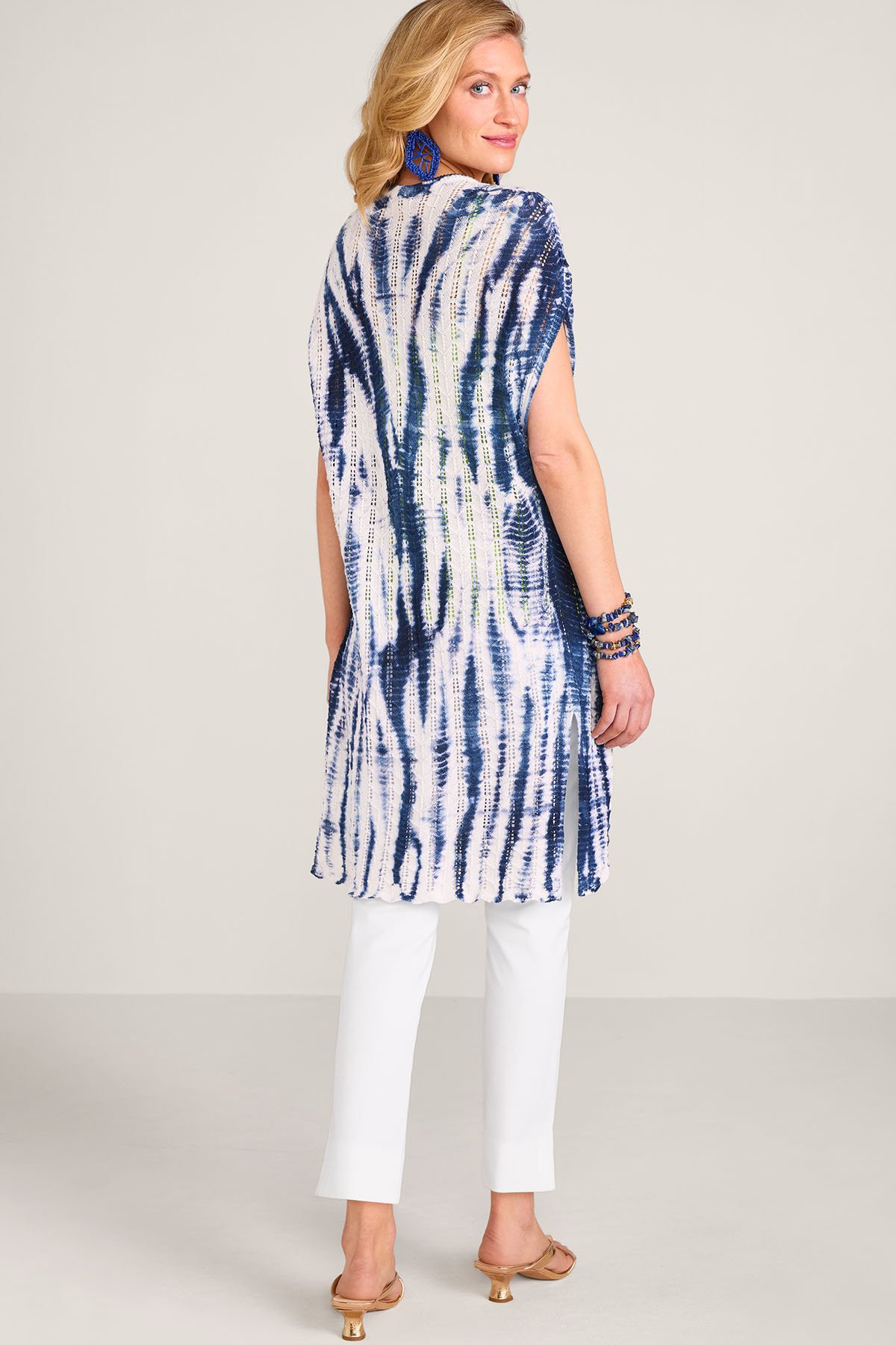 Tie Dye Pointelle Knit SS Duster - thumbnail 3