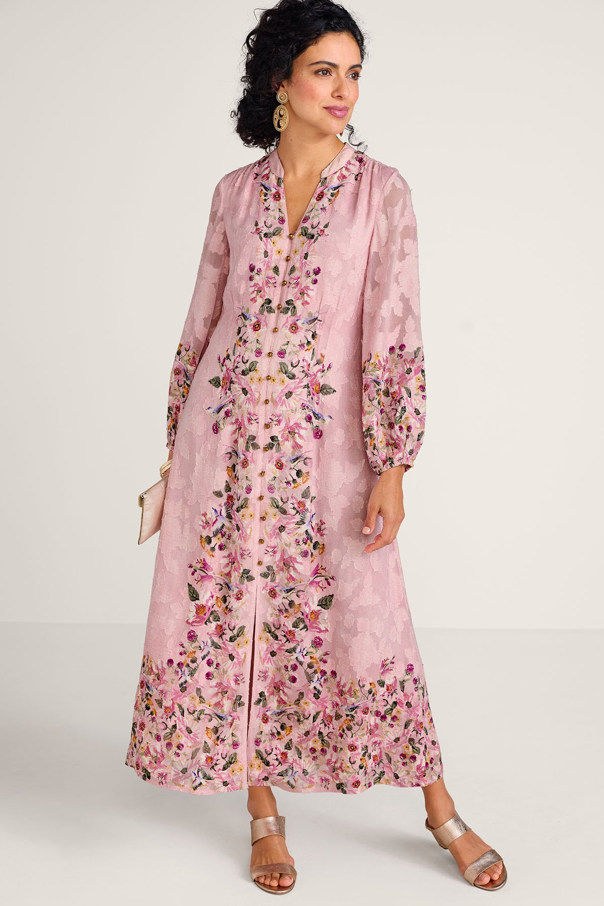 Floral Burnout Jacquard LS Maxi Dress