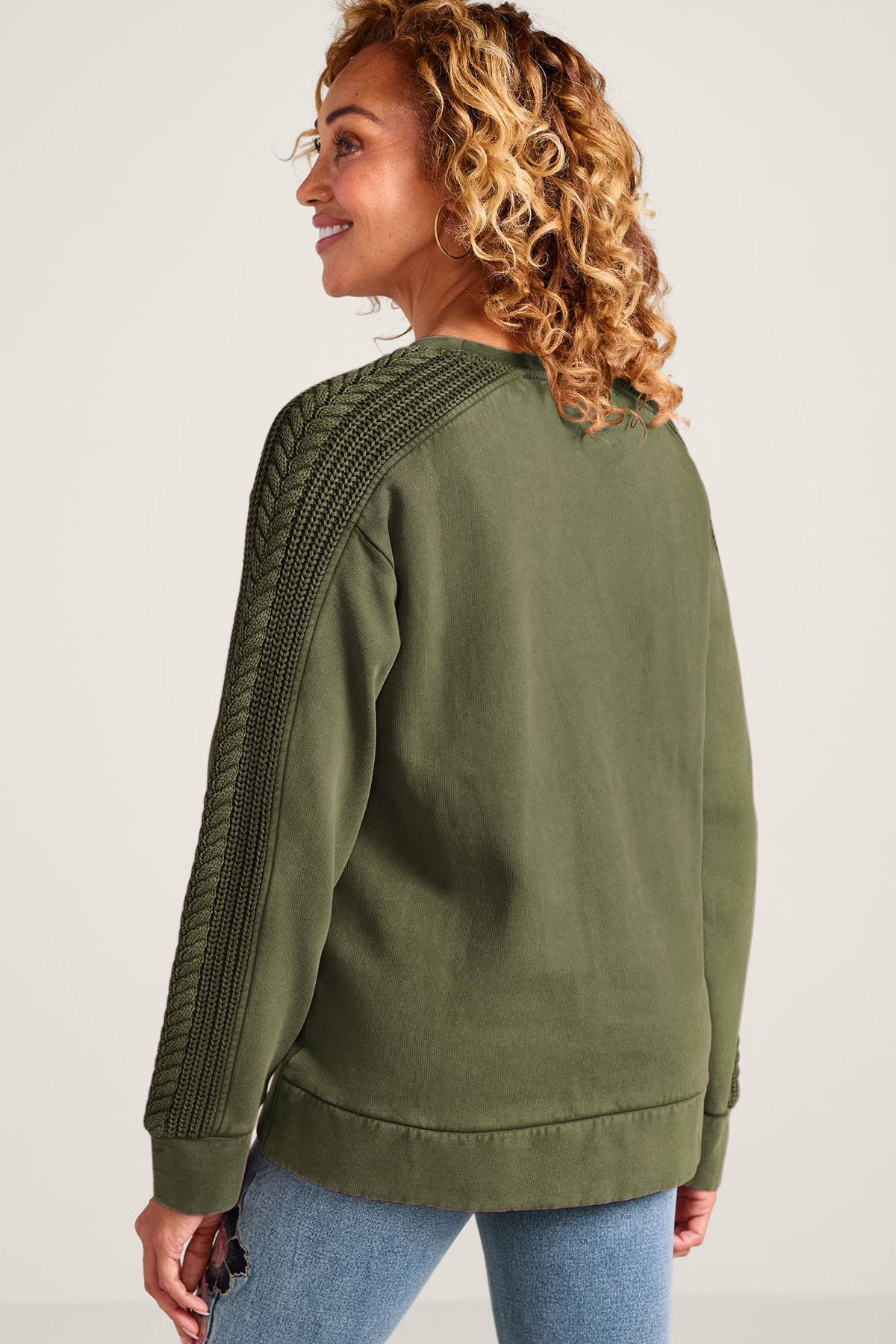 Mixed Media Cable Sleeve Sweatshirt - thumbnail 4