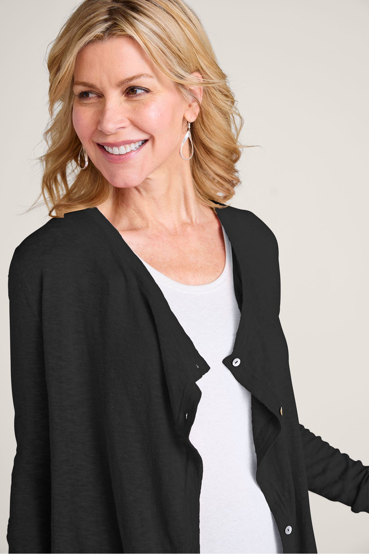 Slub Button Front Drape Cardi - thumbnail 5