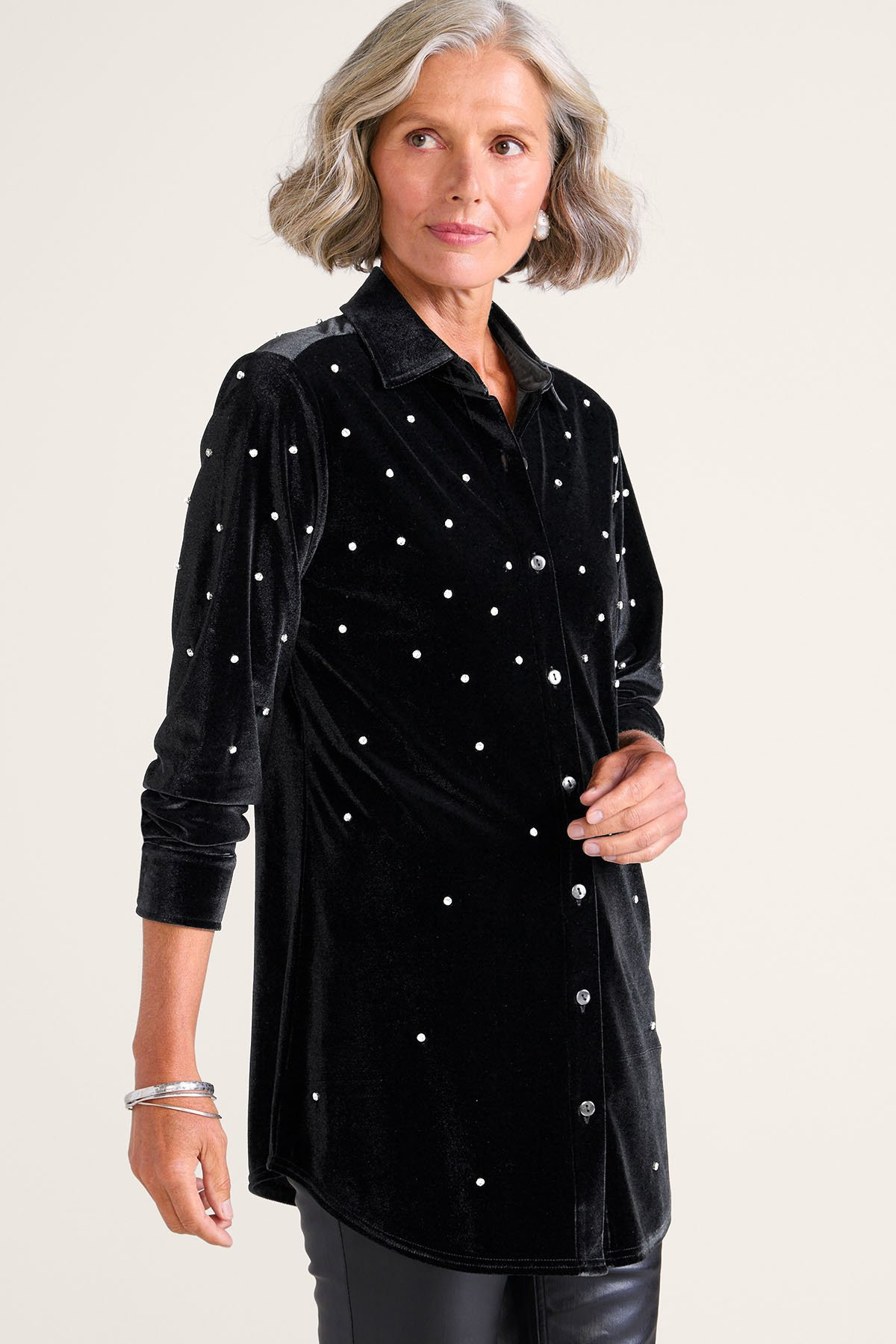 Embellished Velvet Boyfriend Shirt