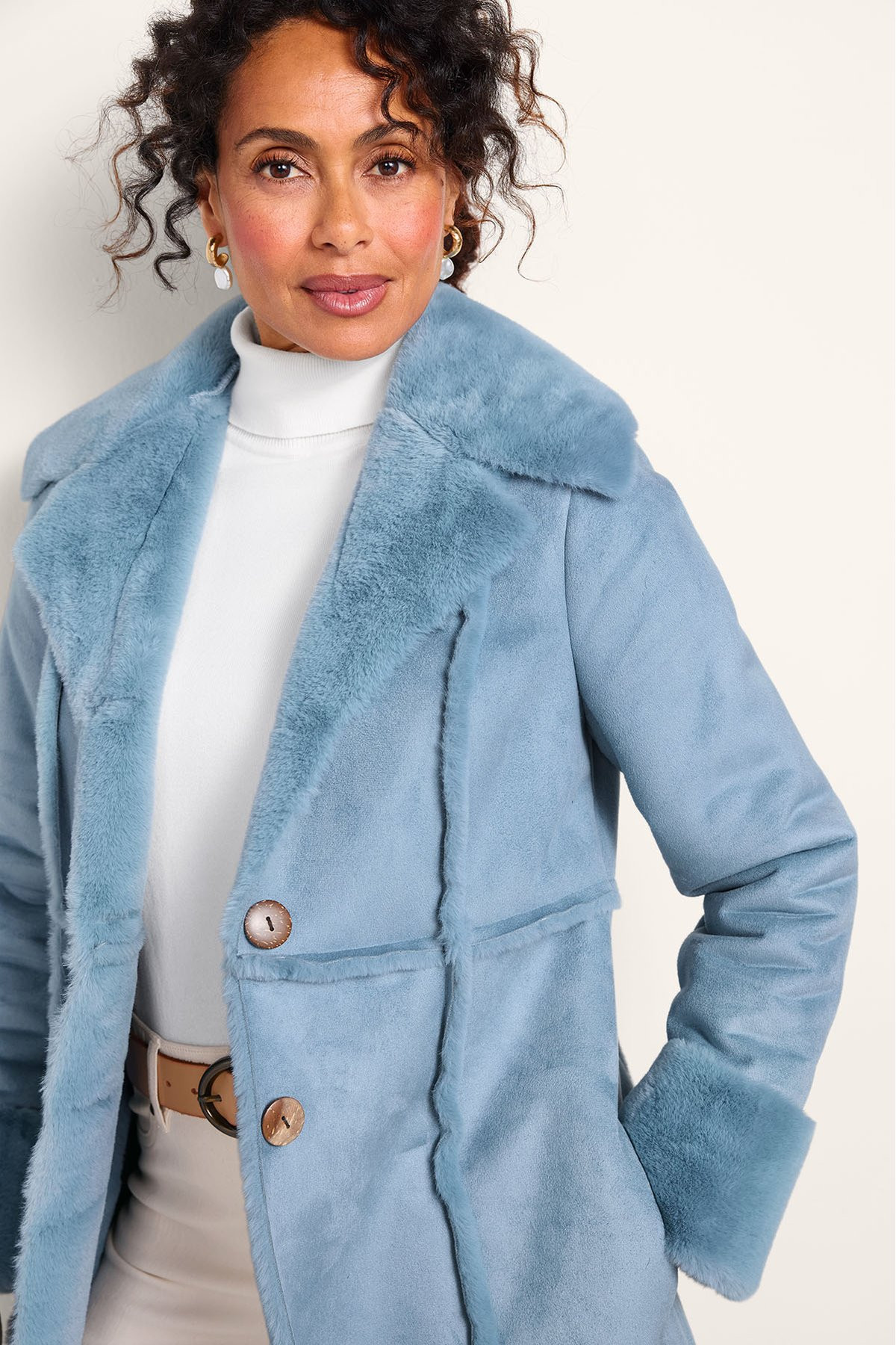 Charmonix Mid Length Faux Fur Suede Coat - thumbnail 5