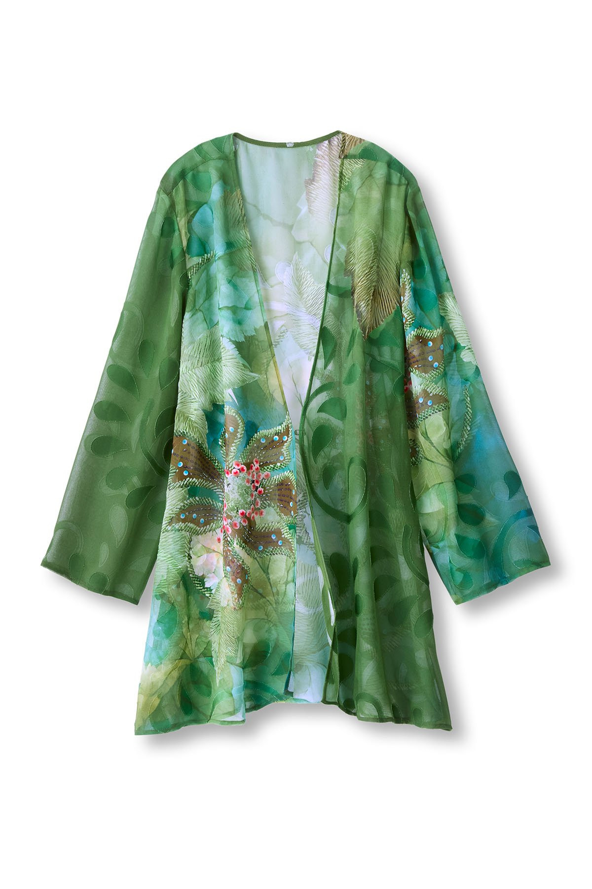 Tropical Chiffon Burnout 3/4 Slv Topper - thumbnail 2
