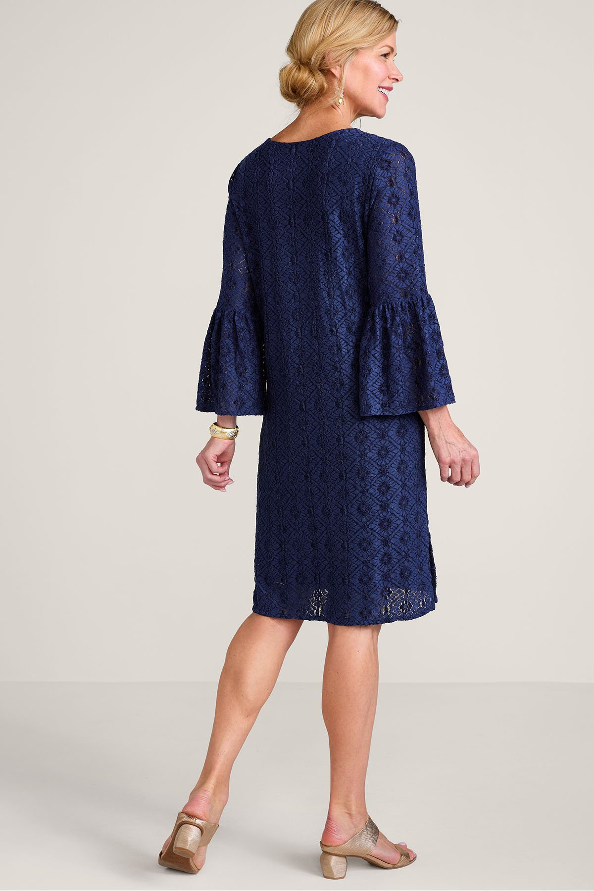 Stretch Lace 3/4 Slv V Neck Short Dress - thumbnail 4
