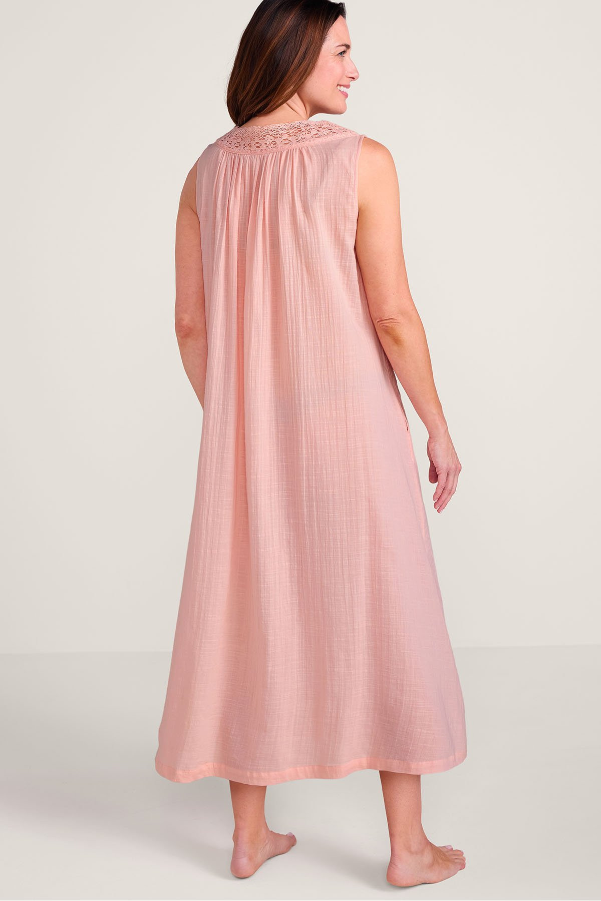 April Cornell Lace Trim S/L Long Nightgown - thumbnail 2