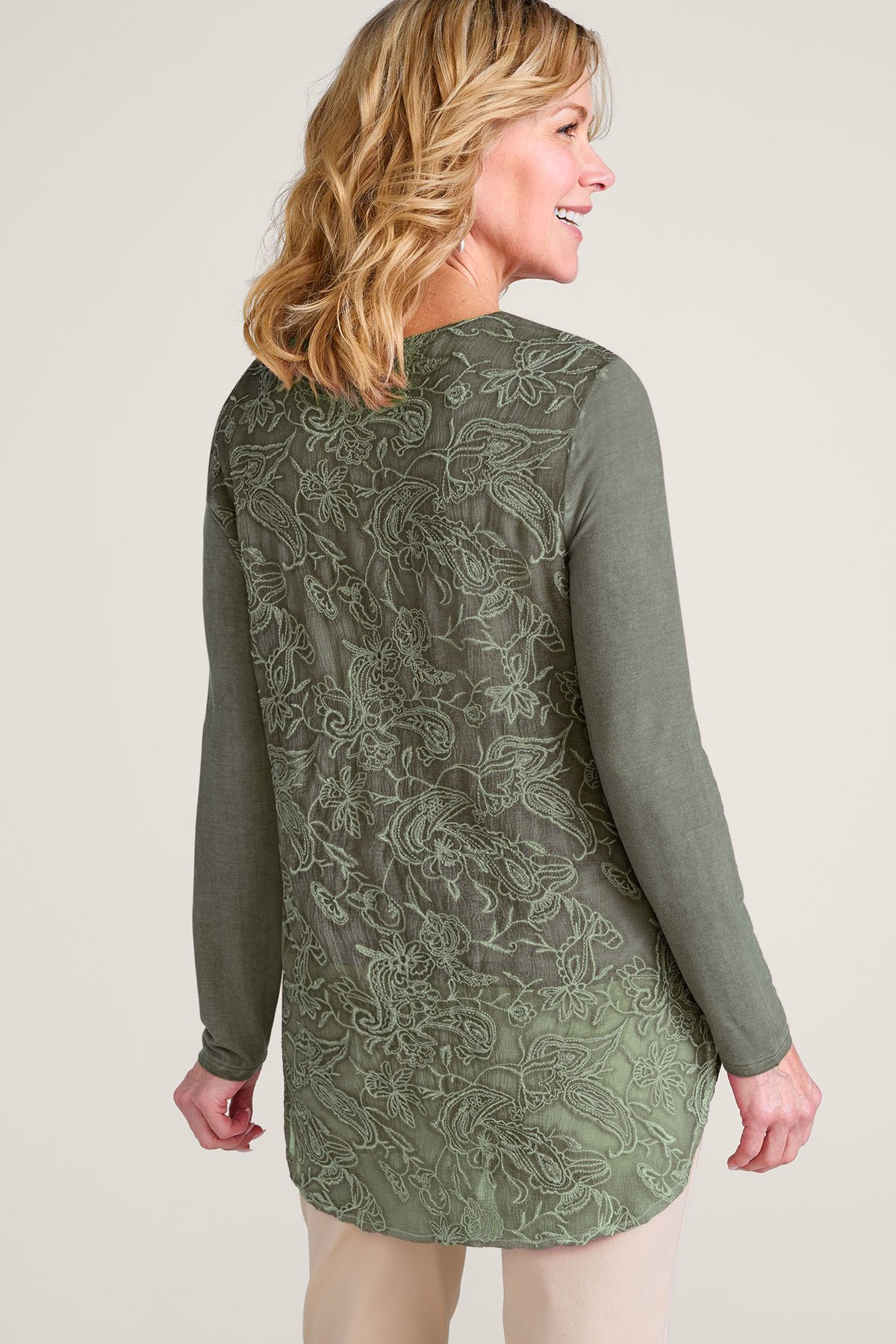 Fleurveil Chiffon And Knit LS Tunic - thumbnail 4